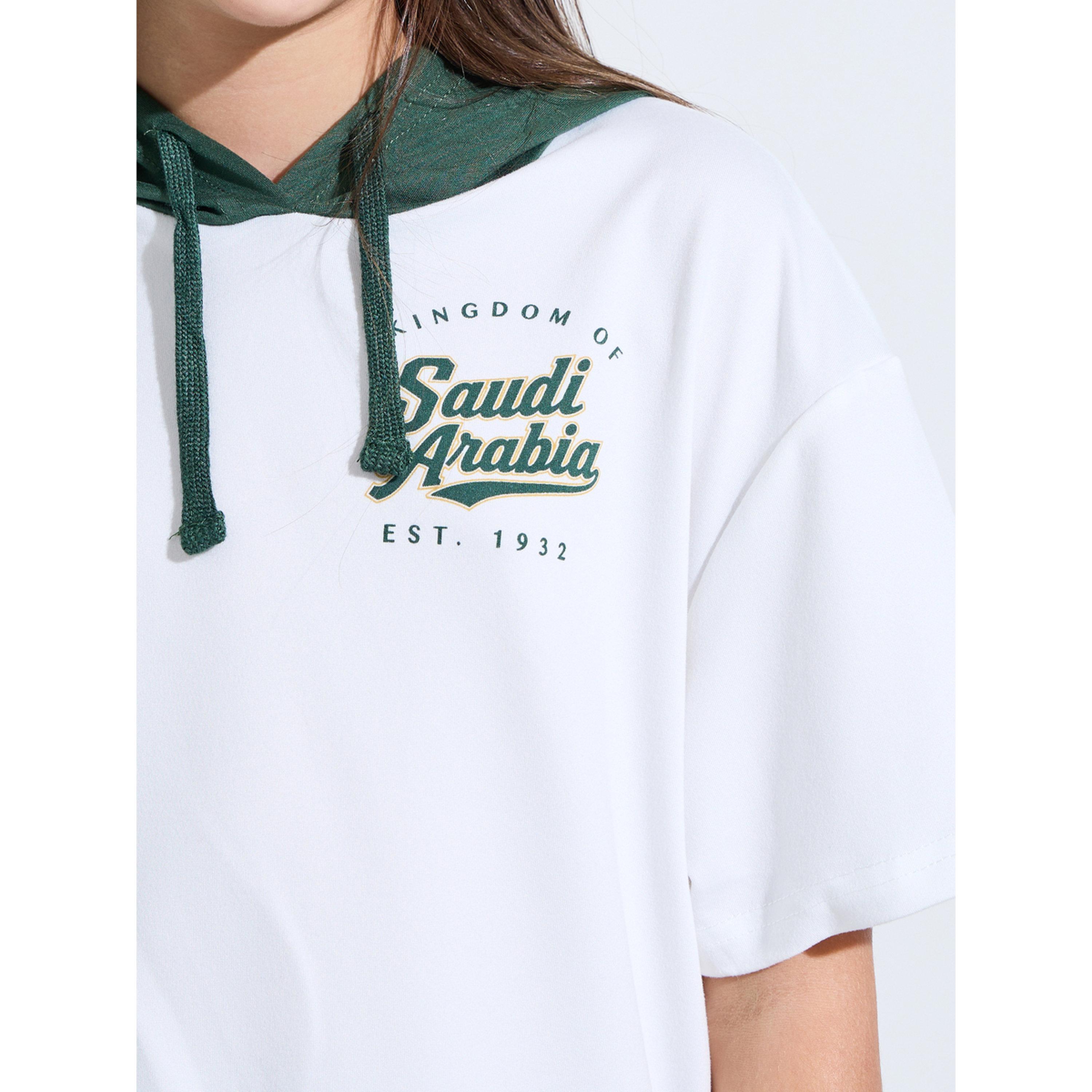 Styli Teen Girls Off White KSA National Day Print Hooded T-Shirt-girls-clothing-tshirts-image-4
