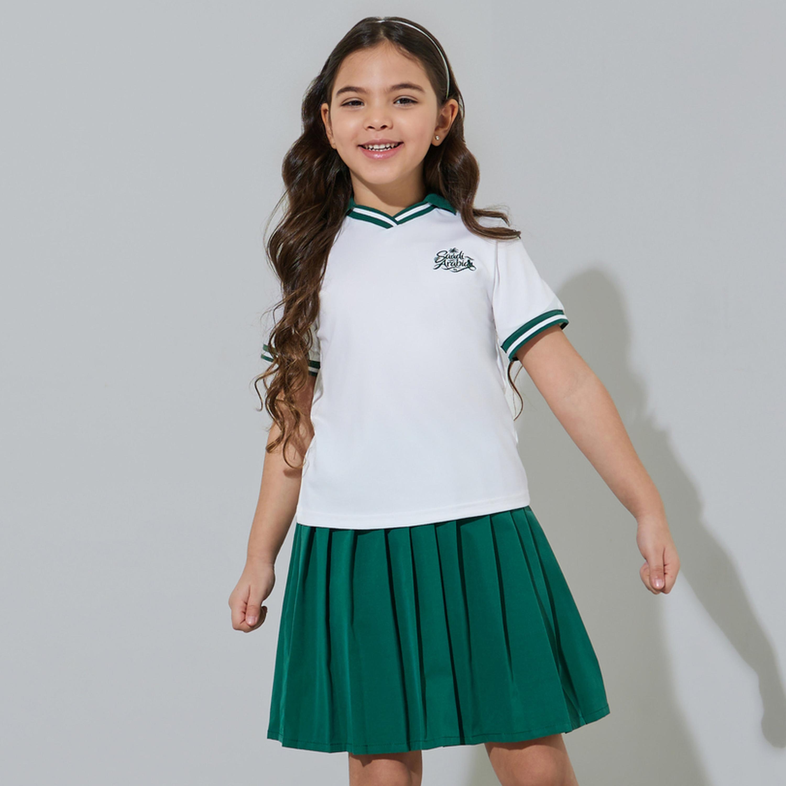 مجموعة من تنورة بكسرات وتيشيرت بولو اليوم الوطني السعودي للبنات-girls-clothing-setsandcoords-image-1