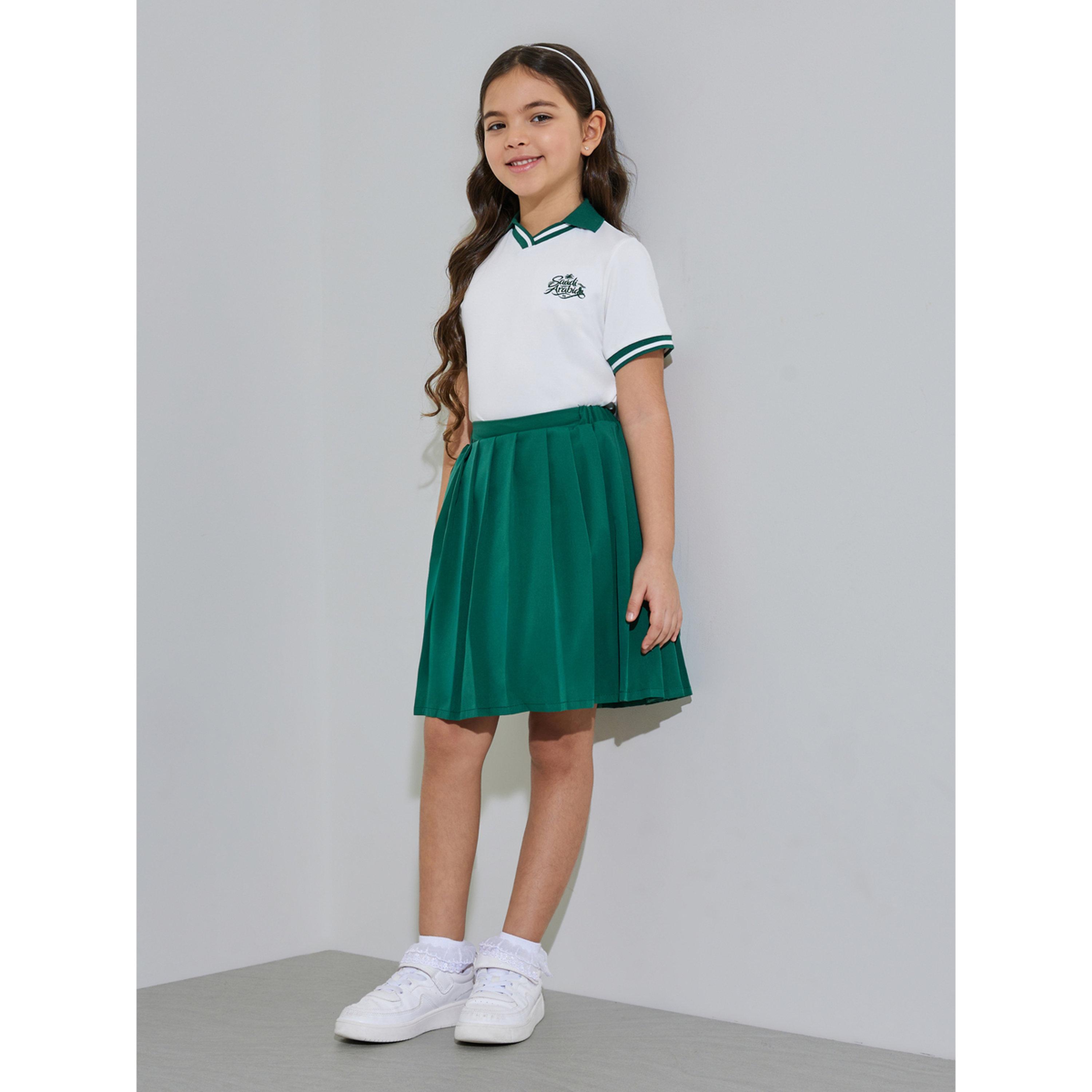 مجموعة من تنورة بكسرات وتيشيرت بولو اليوم الوطني السعودي للبنات-girls-clothing-setsandcoords-image-2