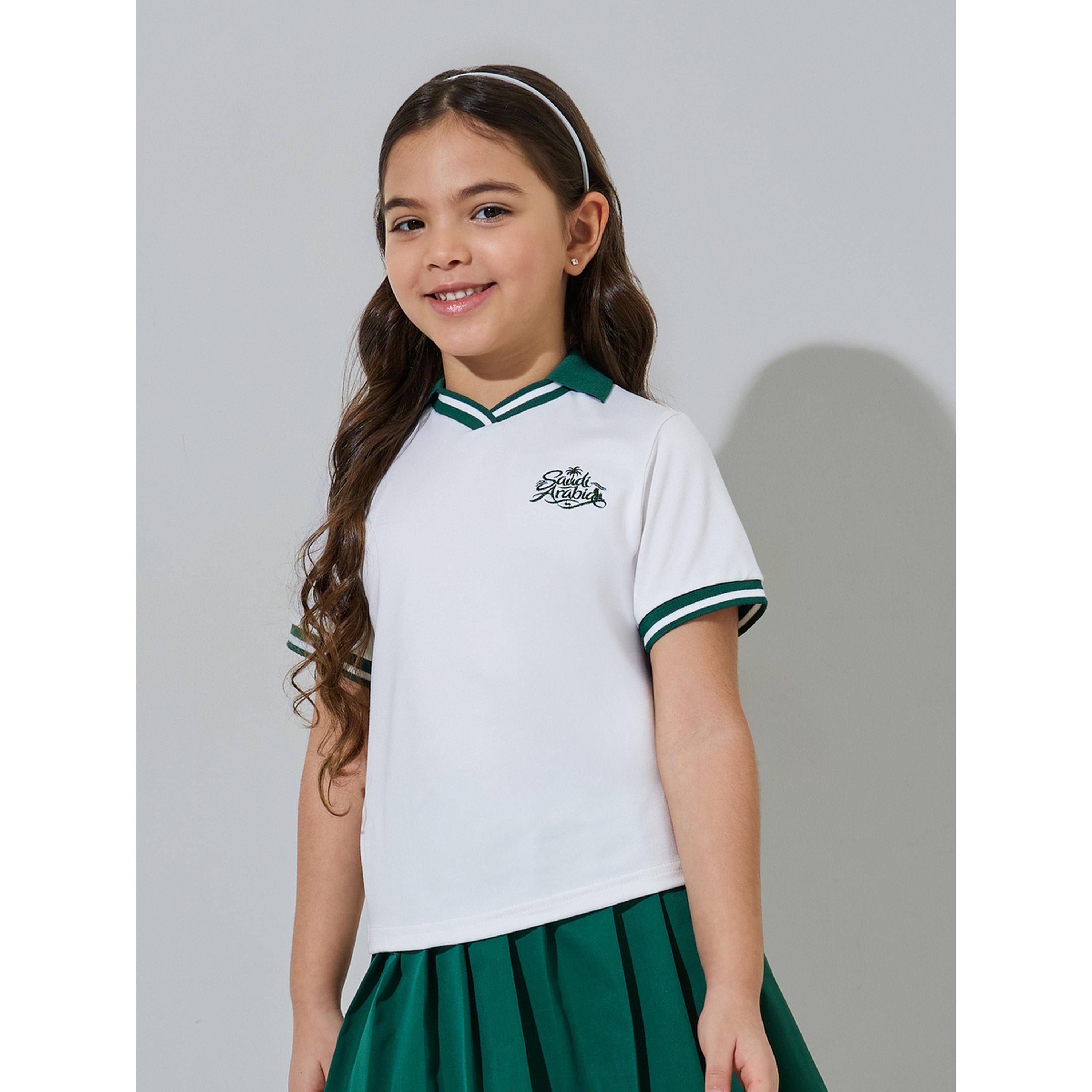مجموعة من تنورة بكسرات وتيشيرت بولو اليوم الوطني السعودي للبنات-girls-clothing-setsandcoords-image-3