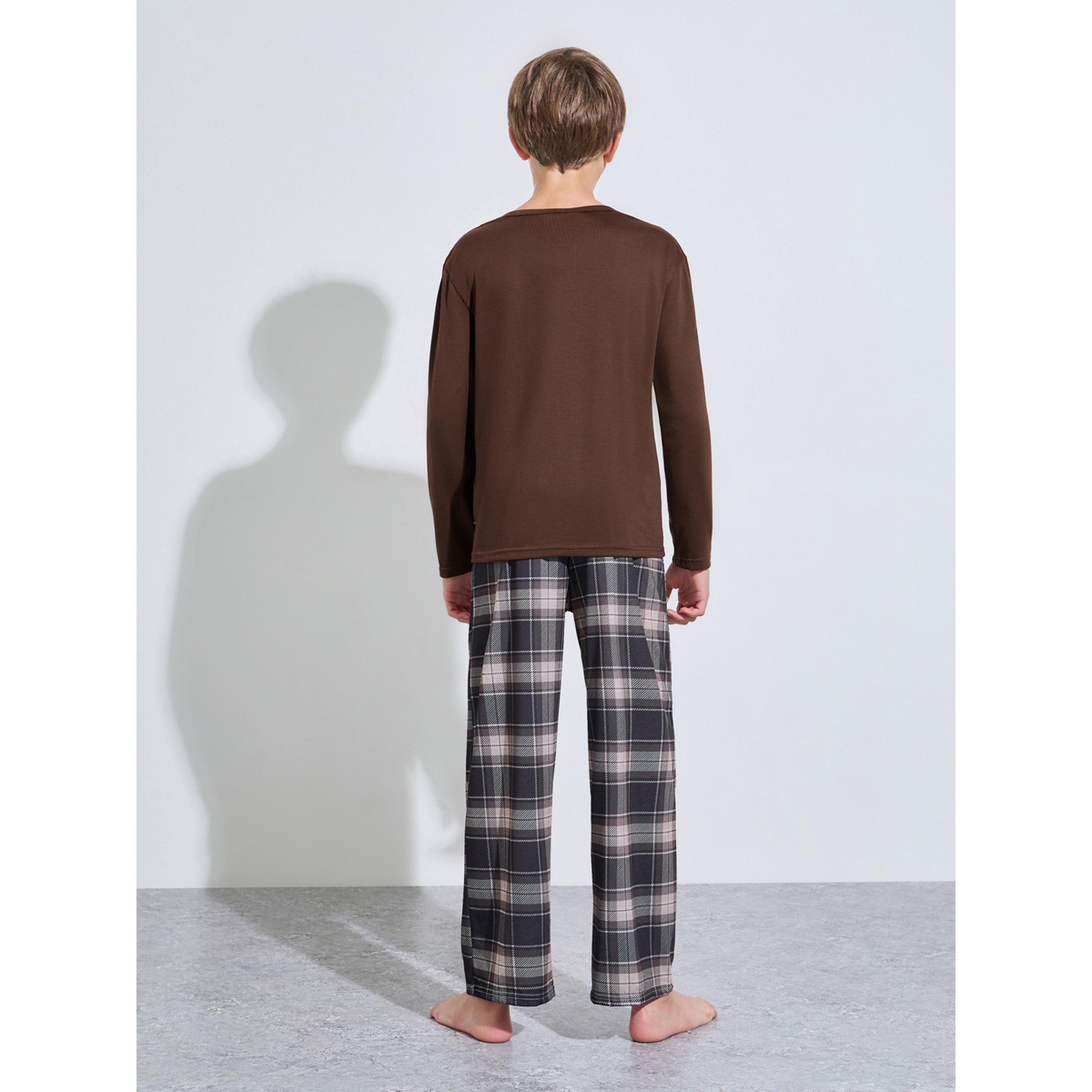 طقم بيجاما من بنطال كاروهات وتيشيرت مطبوع بأكمام طويلة للأولاد-boys-clothing-nightwear-image-2