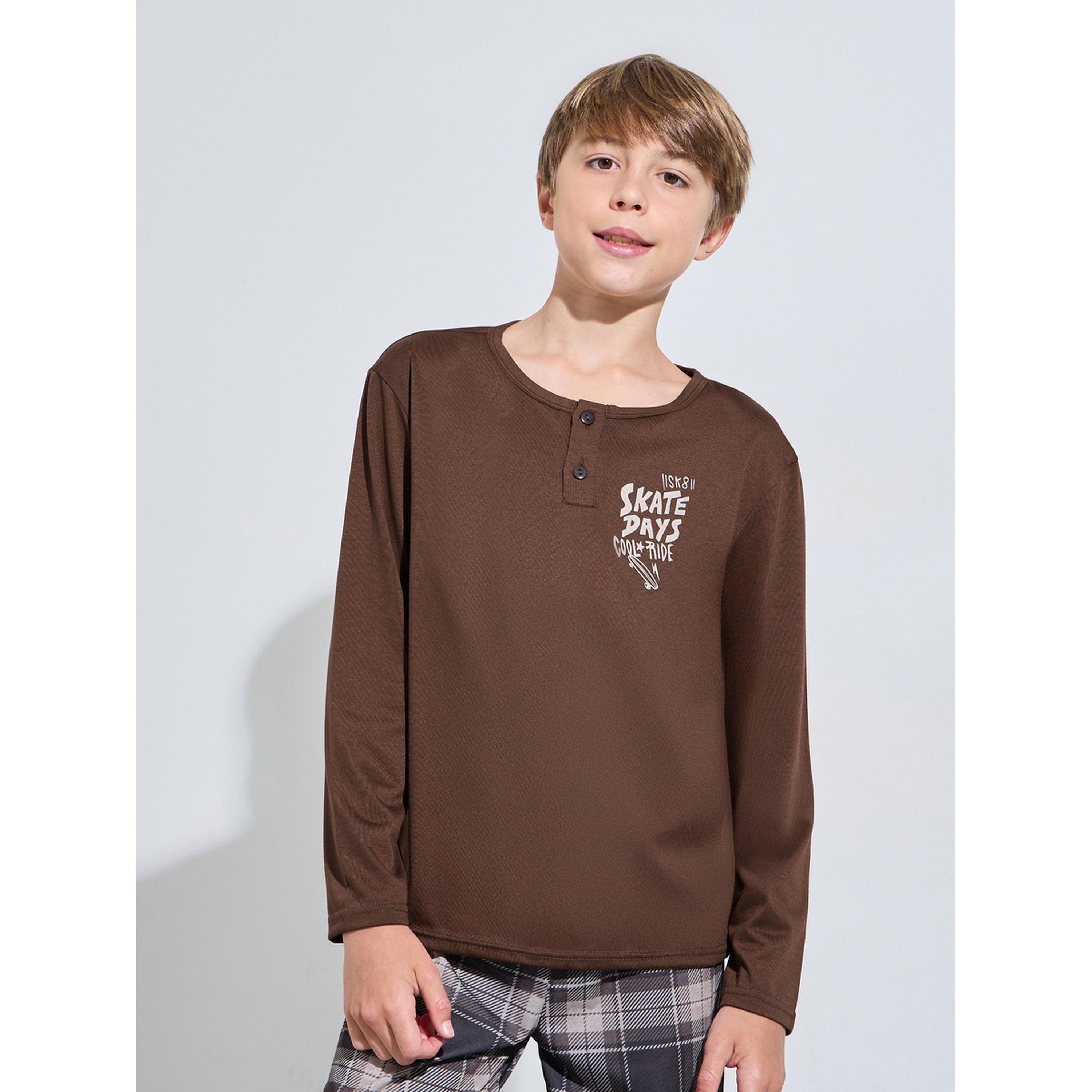 طقم بيجاما من بنطال كاروهات وتيشيرت مطبوع بأكمام طويلة للأولاد-boys-clothing-nightwear-image-3