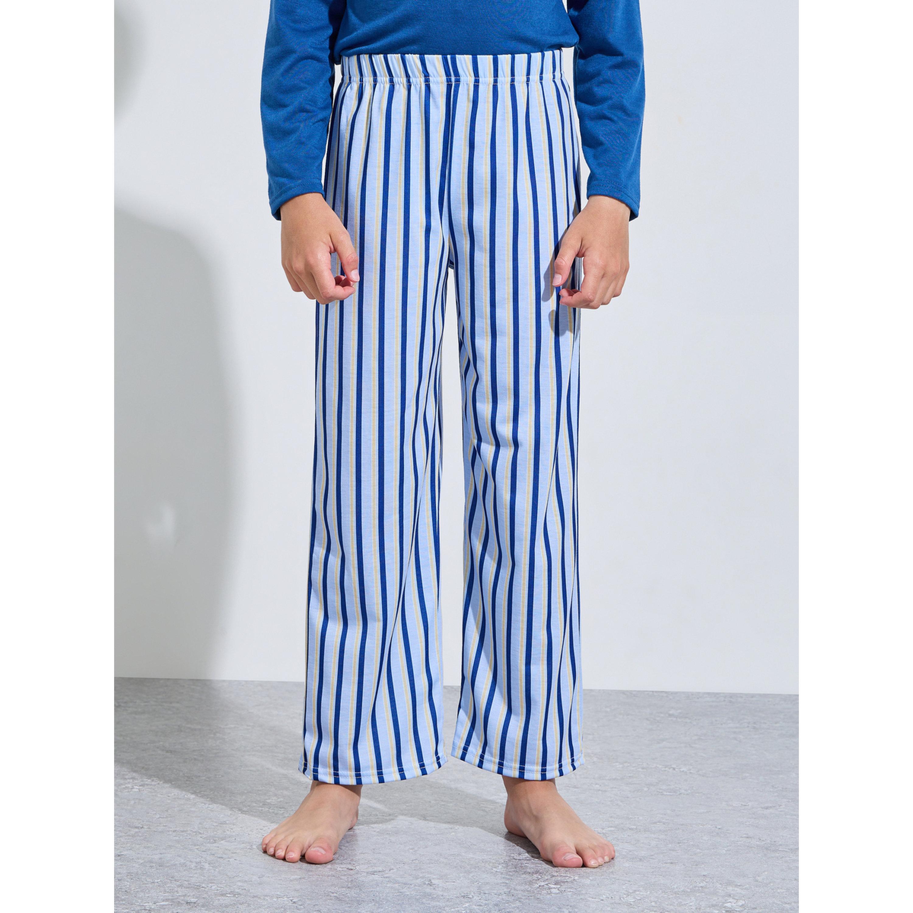 طقم بيجاما من بنطال مخطط وتيشيرت مطبوع بأكمام طويلة للأولاد باللون الأزرق-boys-clothing-nightwear-image-5