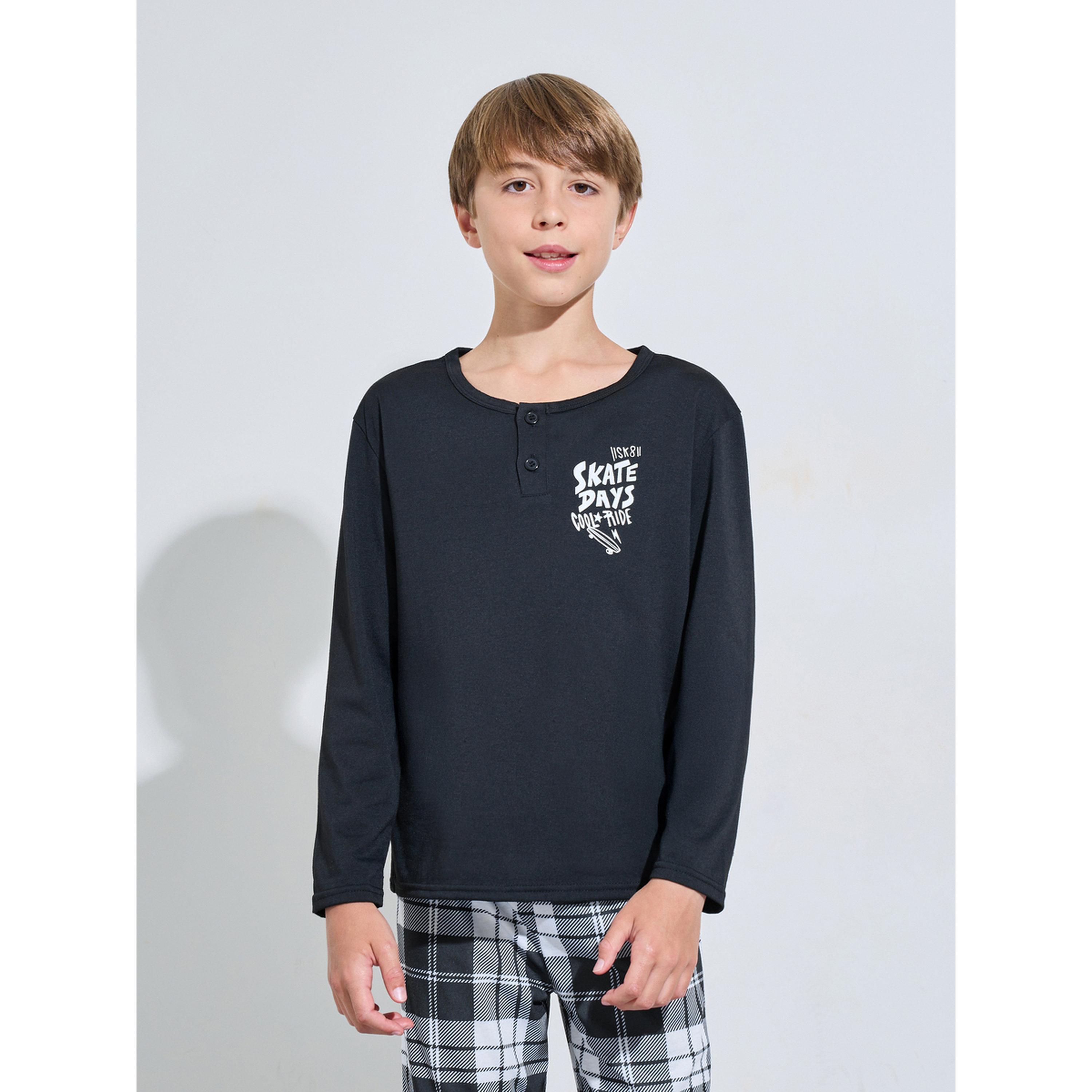 طقم بيجاما من بنطال كاروهات وتيشيرت مطبوع بأكمام طويلة للأولاد-boys-clothing-nightwear-image-2