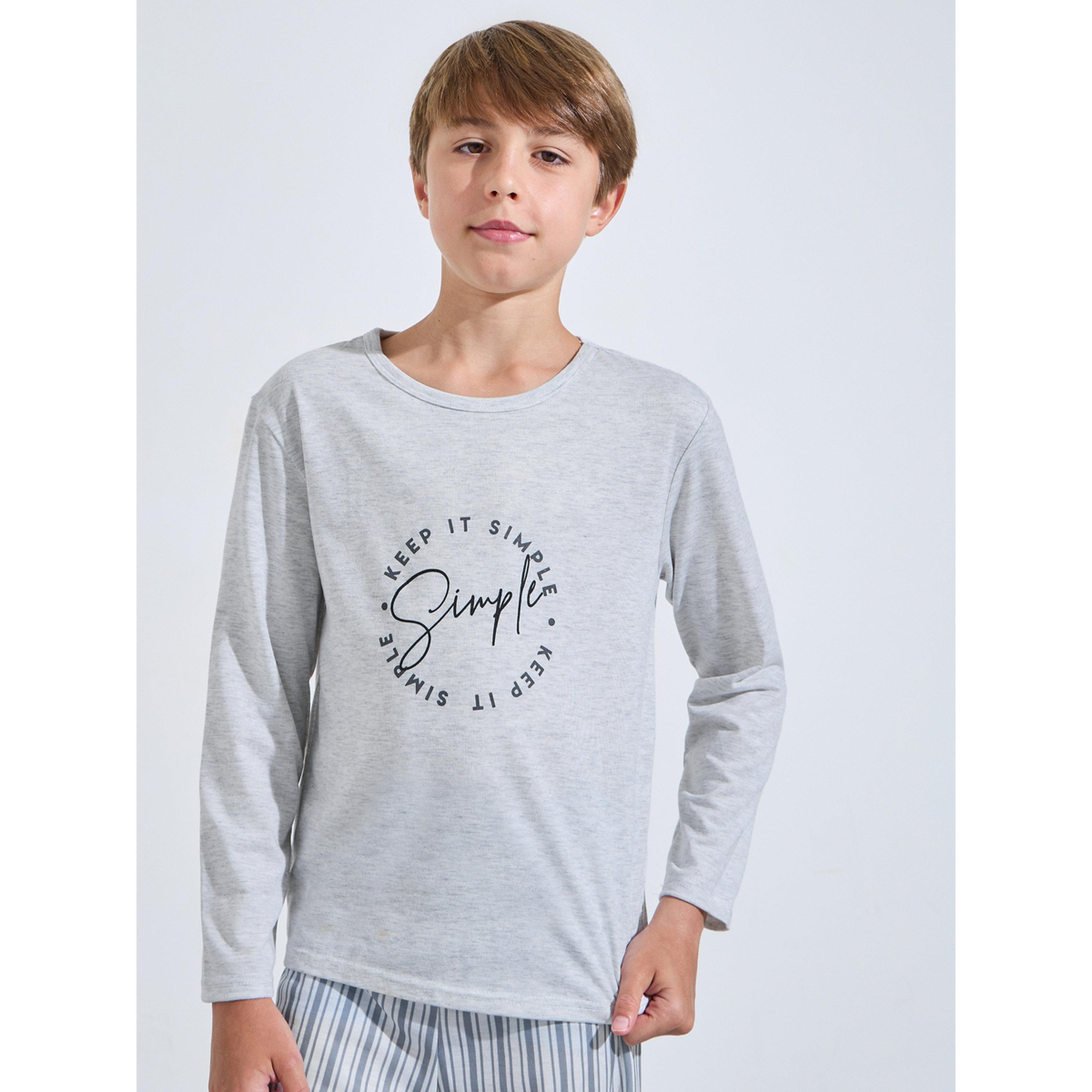 طقم بيجاما من بنطال مخطط وتيشيرت مطبوع بأكمام طويلة للأولاد باللون الرمادي-boys-clothing-nightwear-image-2