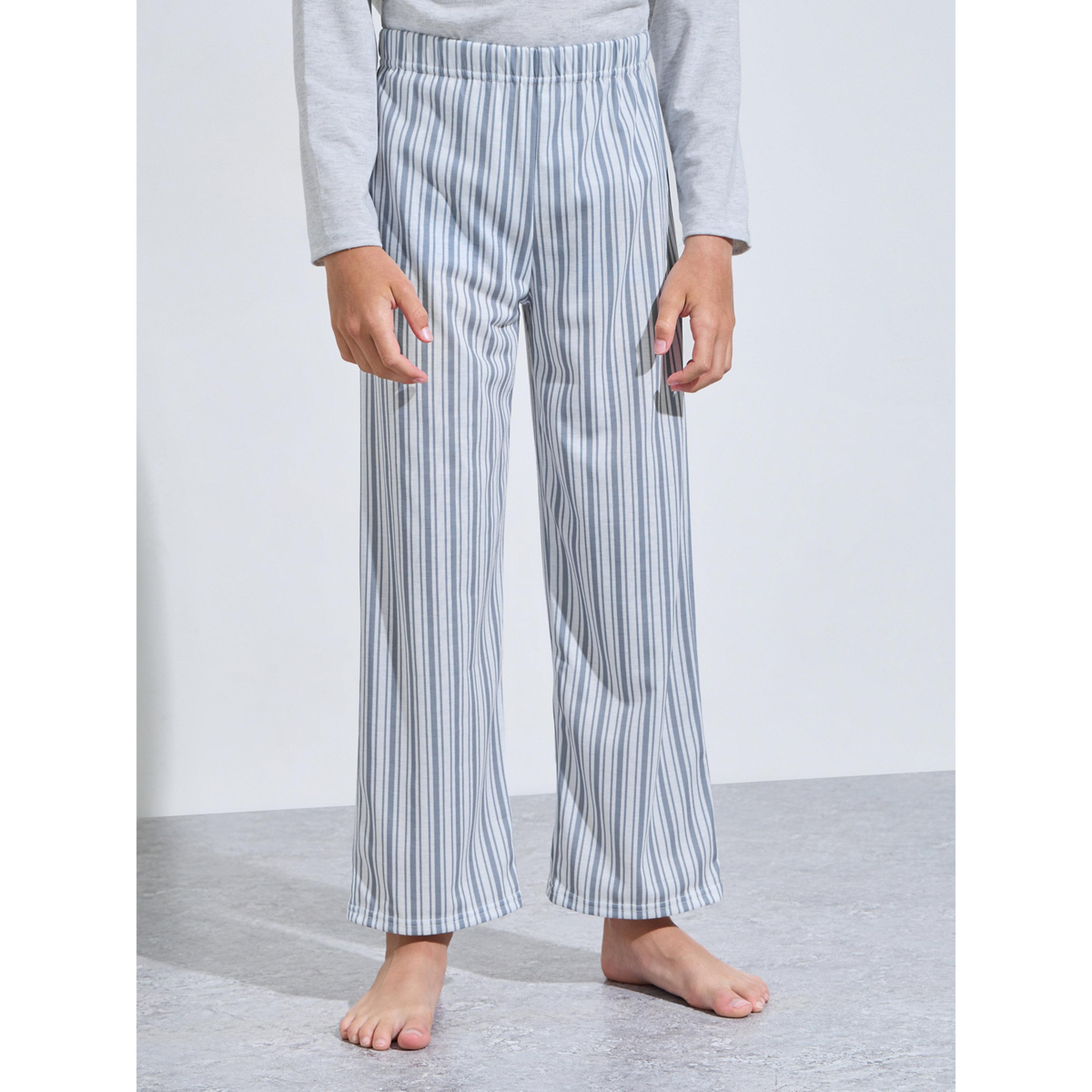 طقم بيجاما من بنطال مخطط وتيشيرت مطبوع بأكمام طويلة للأولاد باللون الرمادي-boys-clothing-nightwear-image-4