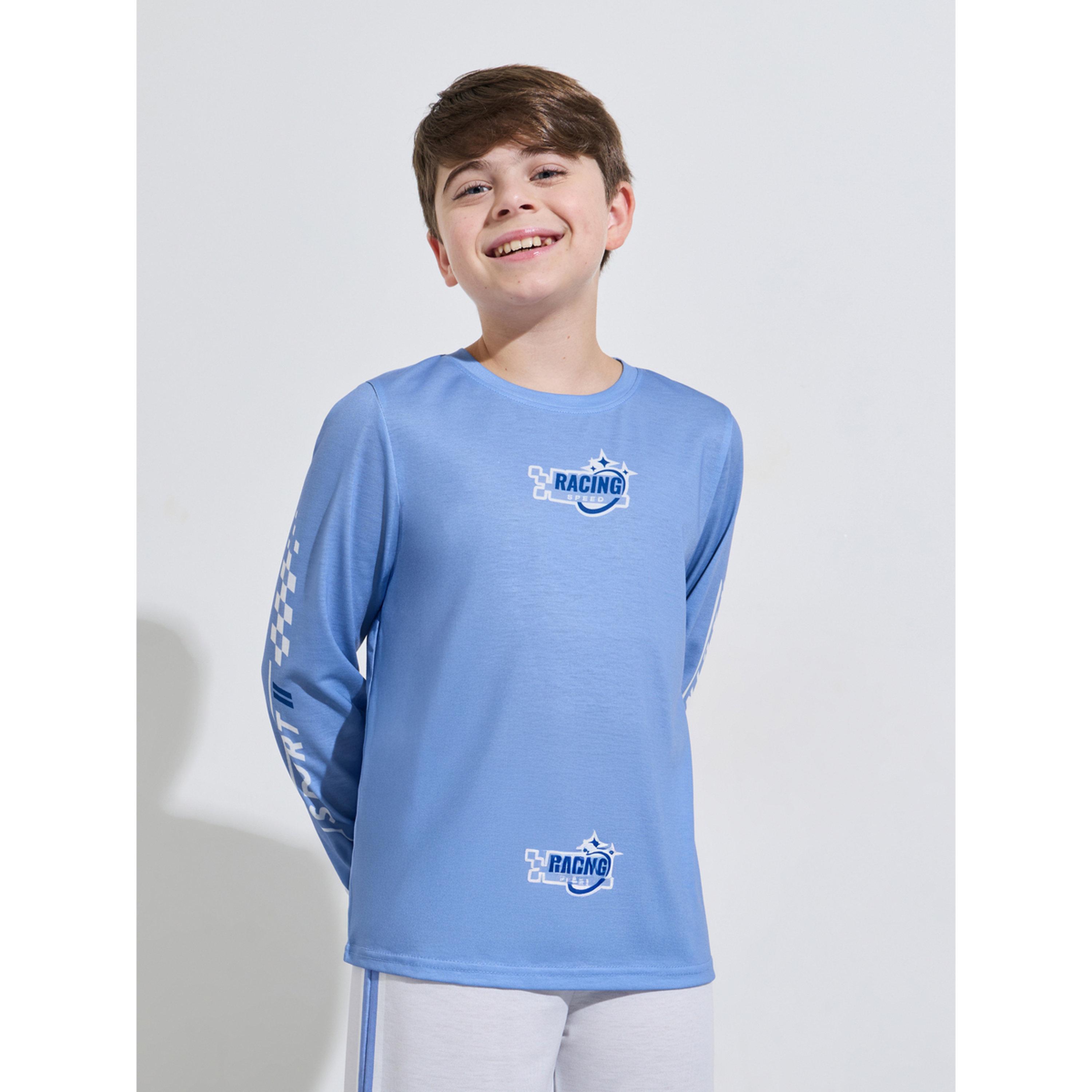 Styli Teen Boys Blue Printed Long Sleeves T-Shirt and Side Striped Pants Pyjama Set-boys-clothing-nightwear-image-2