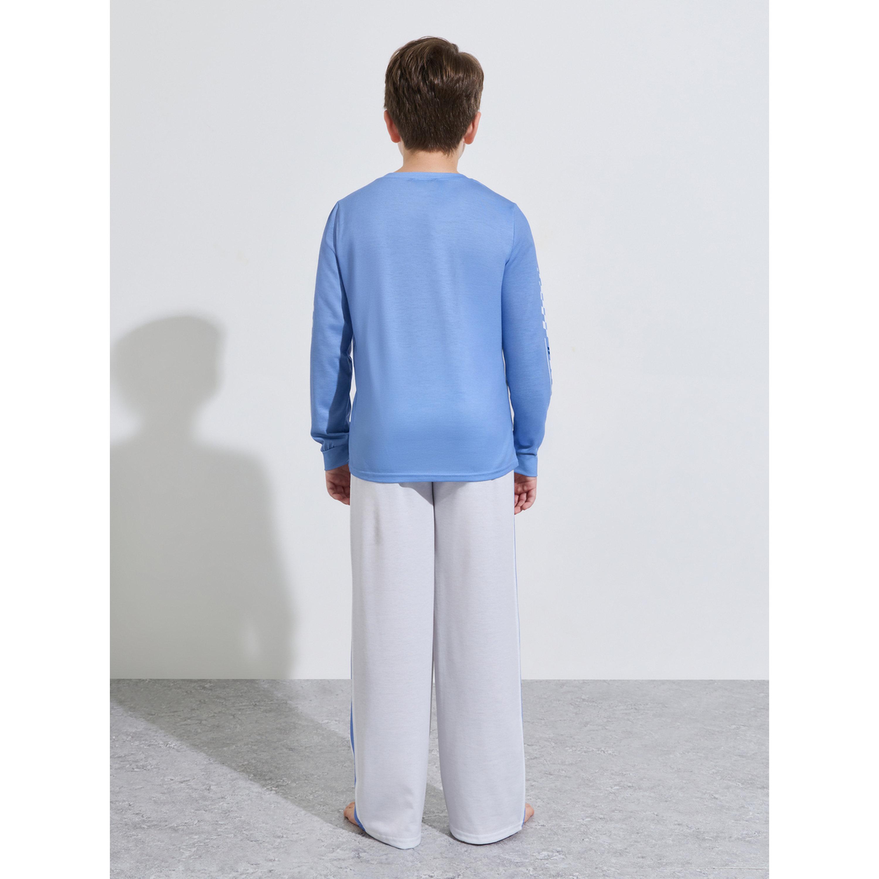 Styli Teen Boys Blue Printed Long Sleeves T-Shirt and Side Striped Pants Pyjama Set-boys-clothing-nightwear-image-3