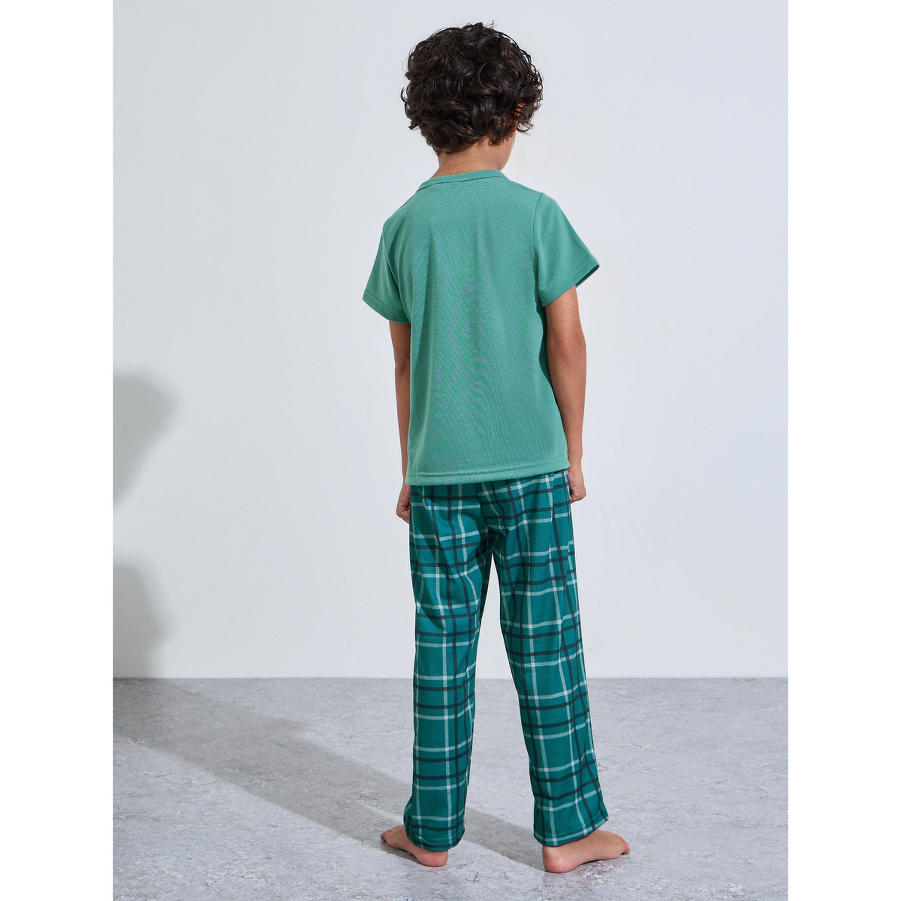 Styli Green Graphic Print T-Shirt and Checked Pants Pyjama Set-boys-clothing-nightwear-image-4