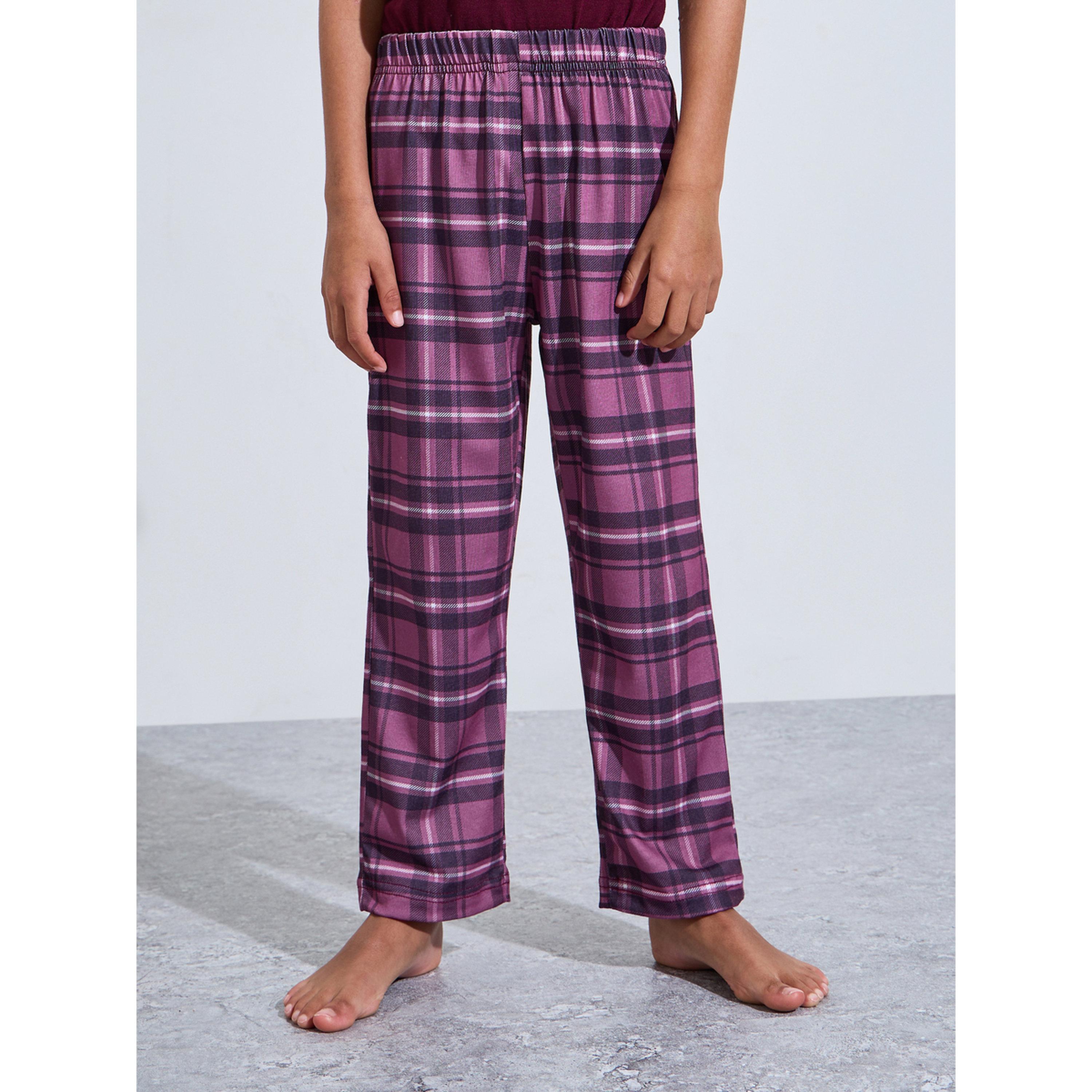 Styli Boys Burgundy Graphic Print T-Shirt and Checked Pants Pyjama Set-boys-clothing-nightwear-image-4