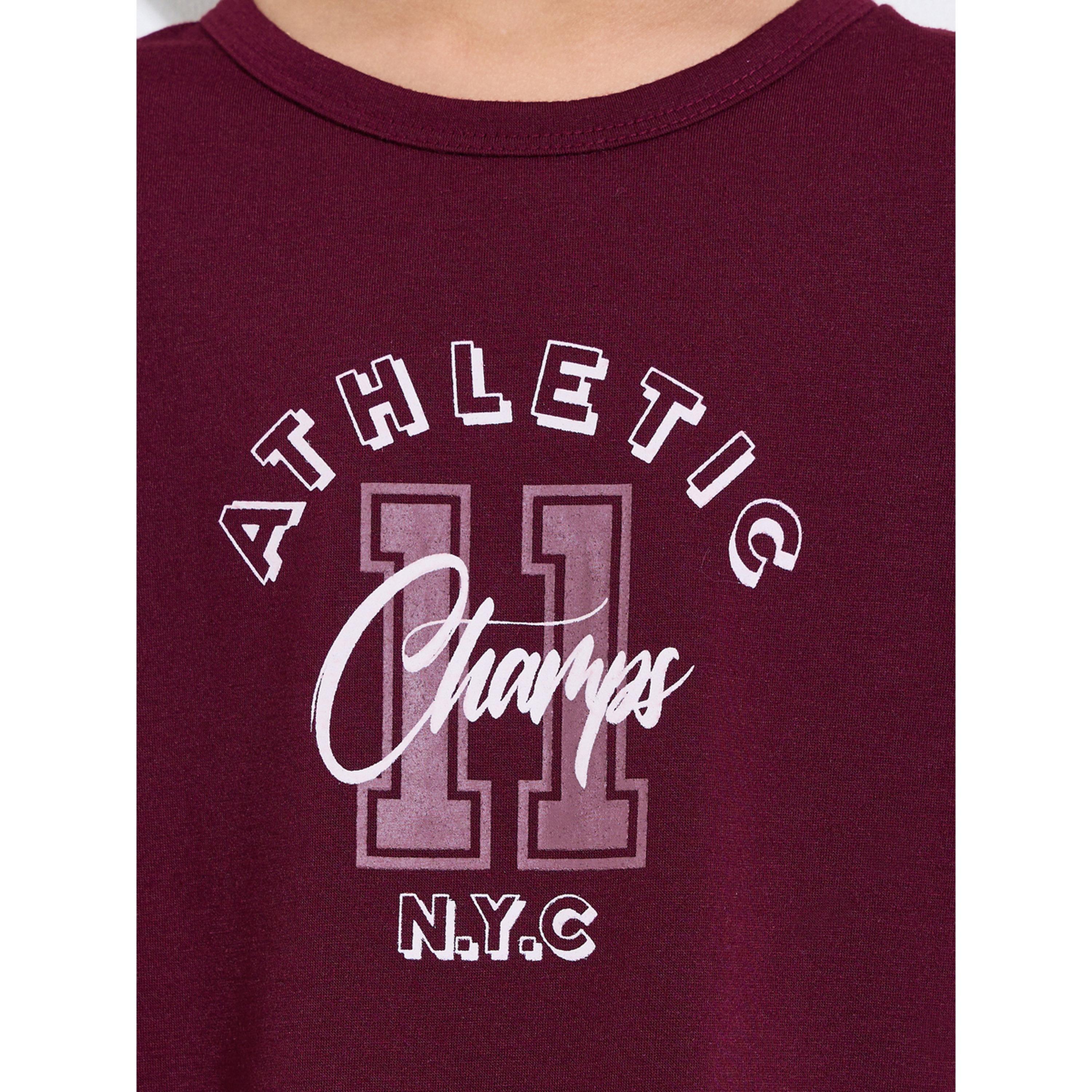 Styli Boys Burgundy Graphic Print T-Shirt and Checked Pants Pyjama Set-boys-clothing-nightwear-image-5