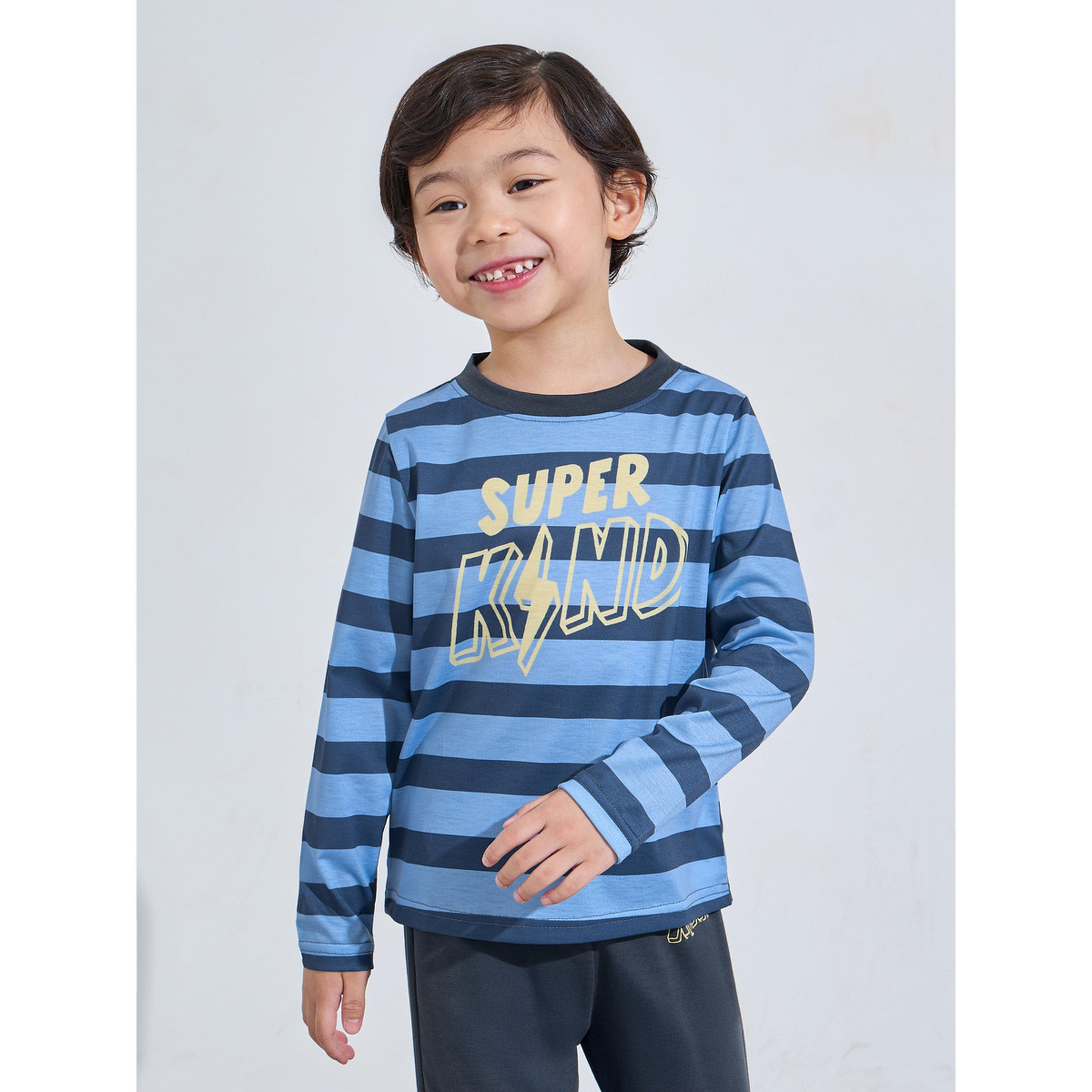 طقم بيجاما من بنطال بأطراف مطاطية وتيشيرت مخطط بأكمام طويلة للأولاد-boys-clothing-nightwear-image-2