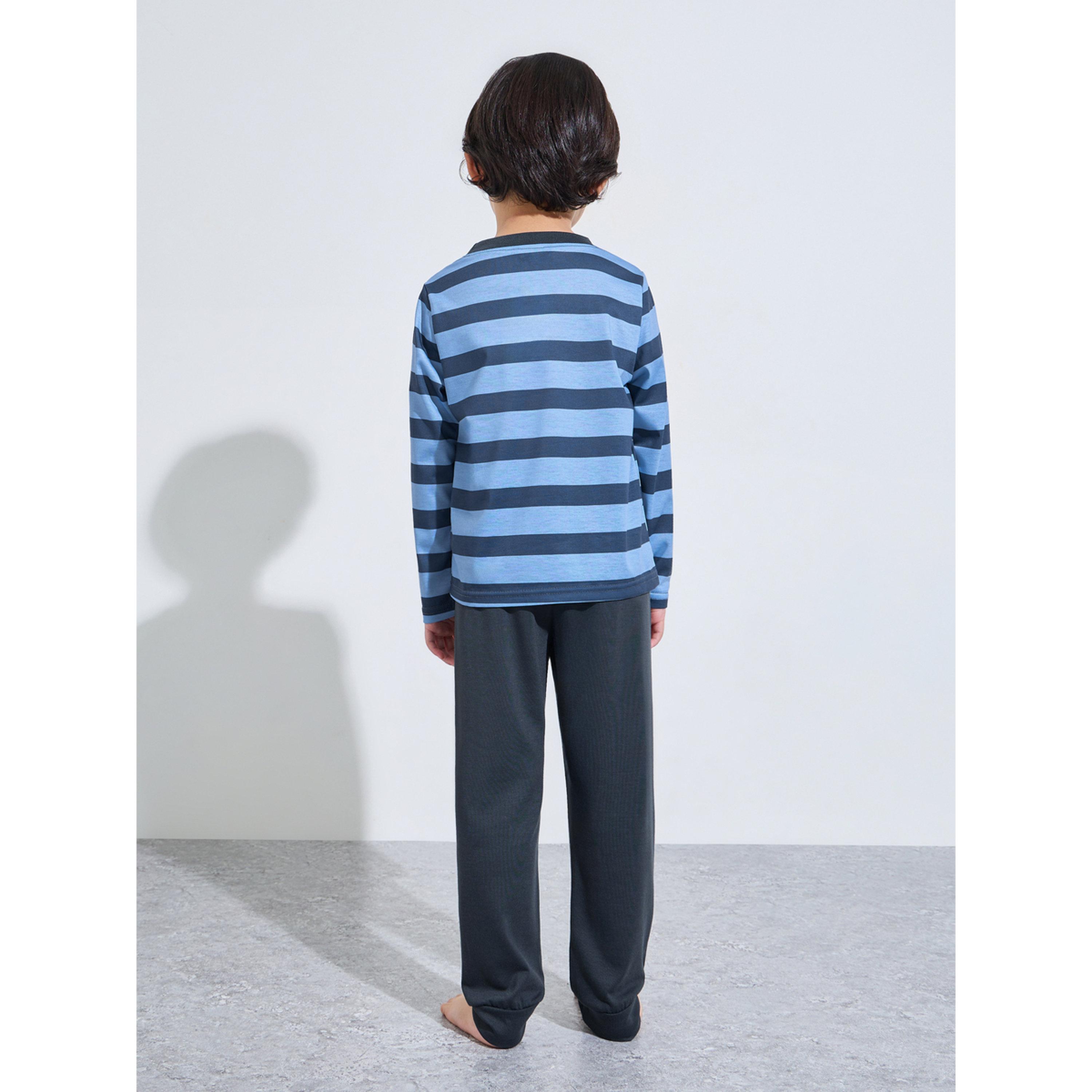 طقم بيجاما من بنطال بأطراف مطاطية وتيشيرت مخطط بأكمام طويلة للأولاد-boys-clothing-nightwear-image-3