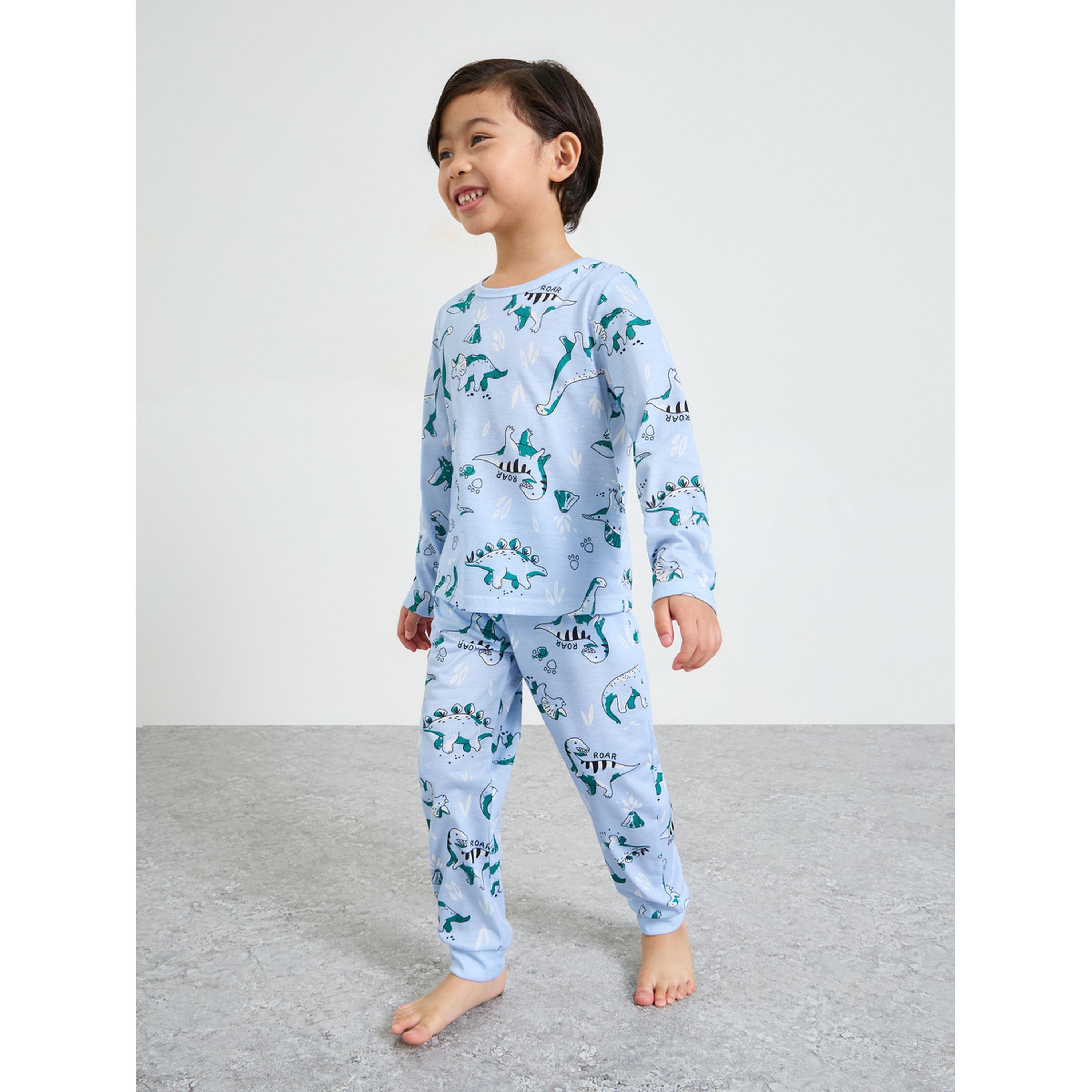 طقم من تيشيرت بأكمام طويلة بطبعة ديناصور وبيجاما للأولاد-boys-clothing-nightwear-image-1