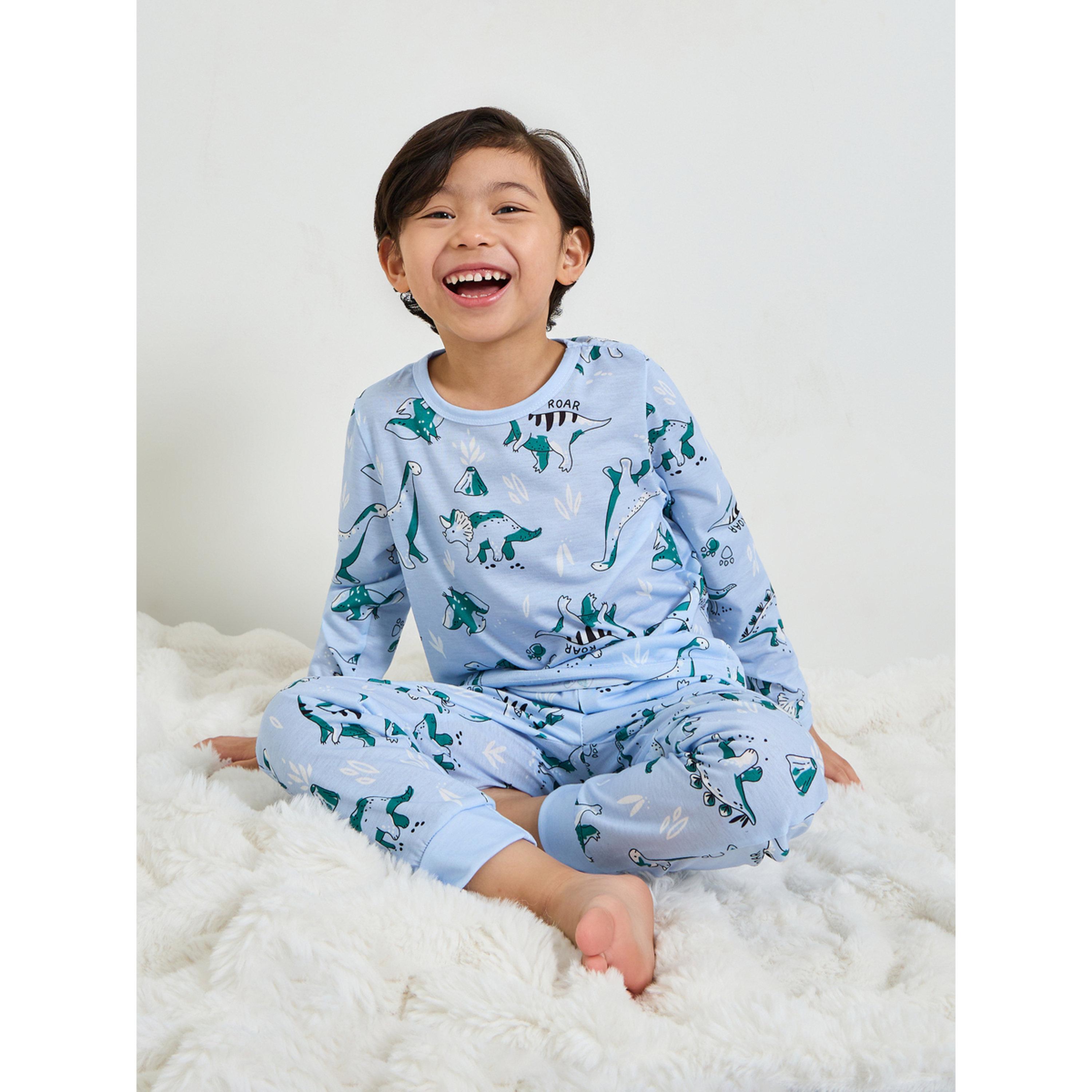 طقم من تيشيرت بأكمام طويلة بطبعة ديناصور وبيجاما للأولاد-boys-clothing-nightwear-image-2