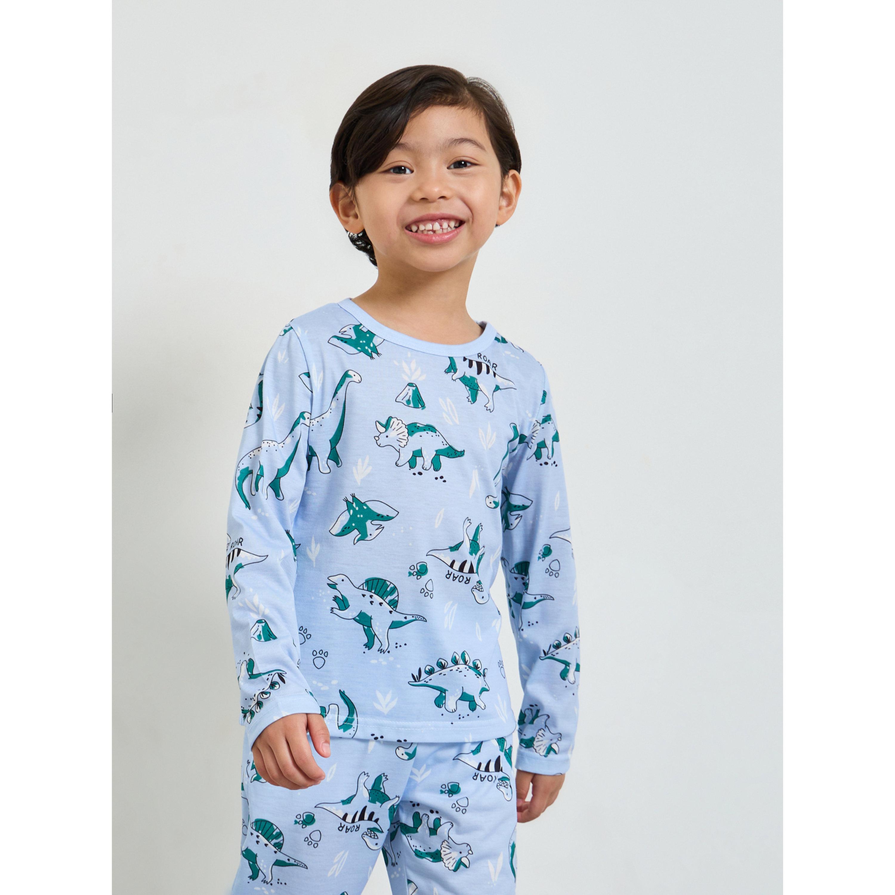 طقم من تيشيرت بأكمام طويلة بطبعة ديناصور وبيجاما للأولاد-boys-clothing-nightwear-image-3