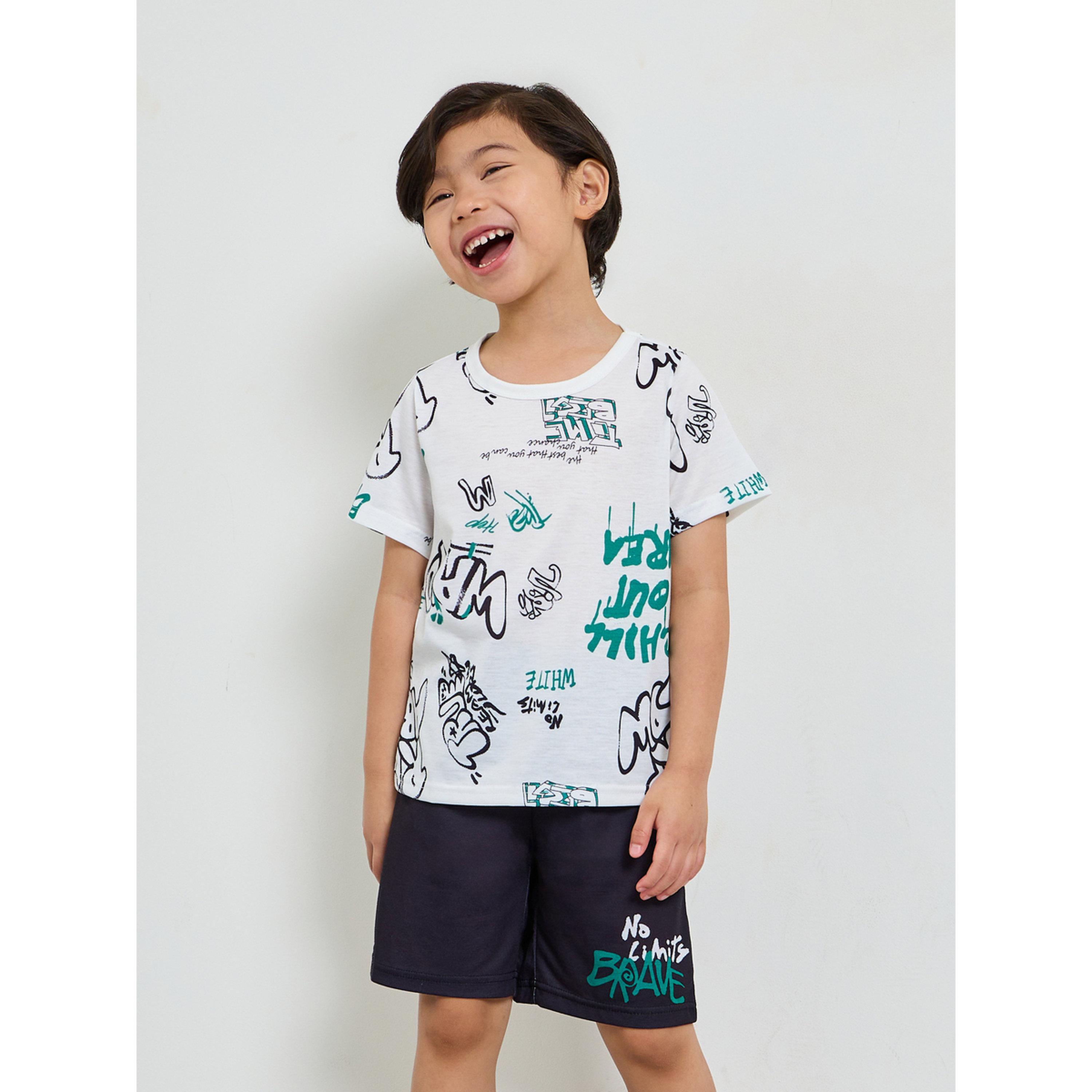 Styli Boys Graphic Print T-Shirt and Shorts Set-boys-clothing-nightwear-image-1