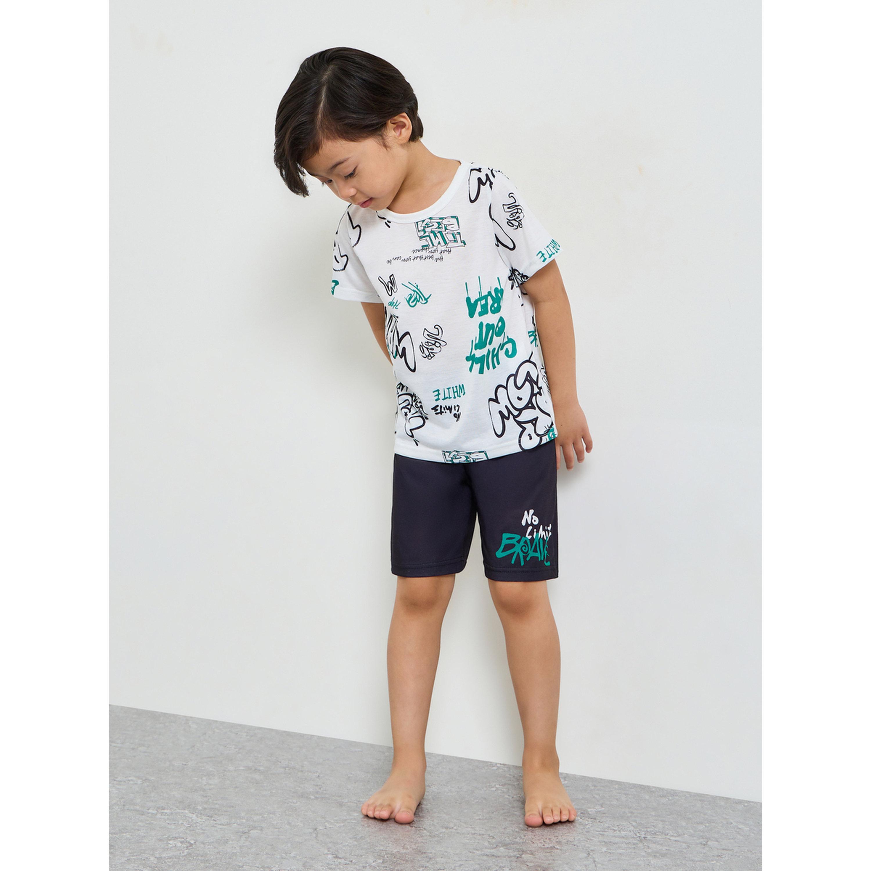 Styli Boys Graphic Print T-Shirt and Shorts Set-boys-clothing-nightwear-image-2