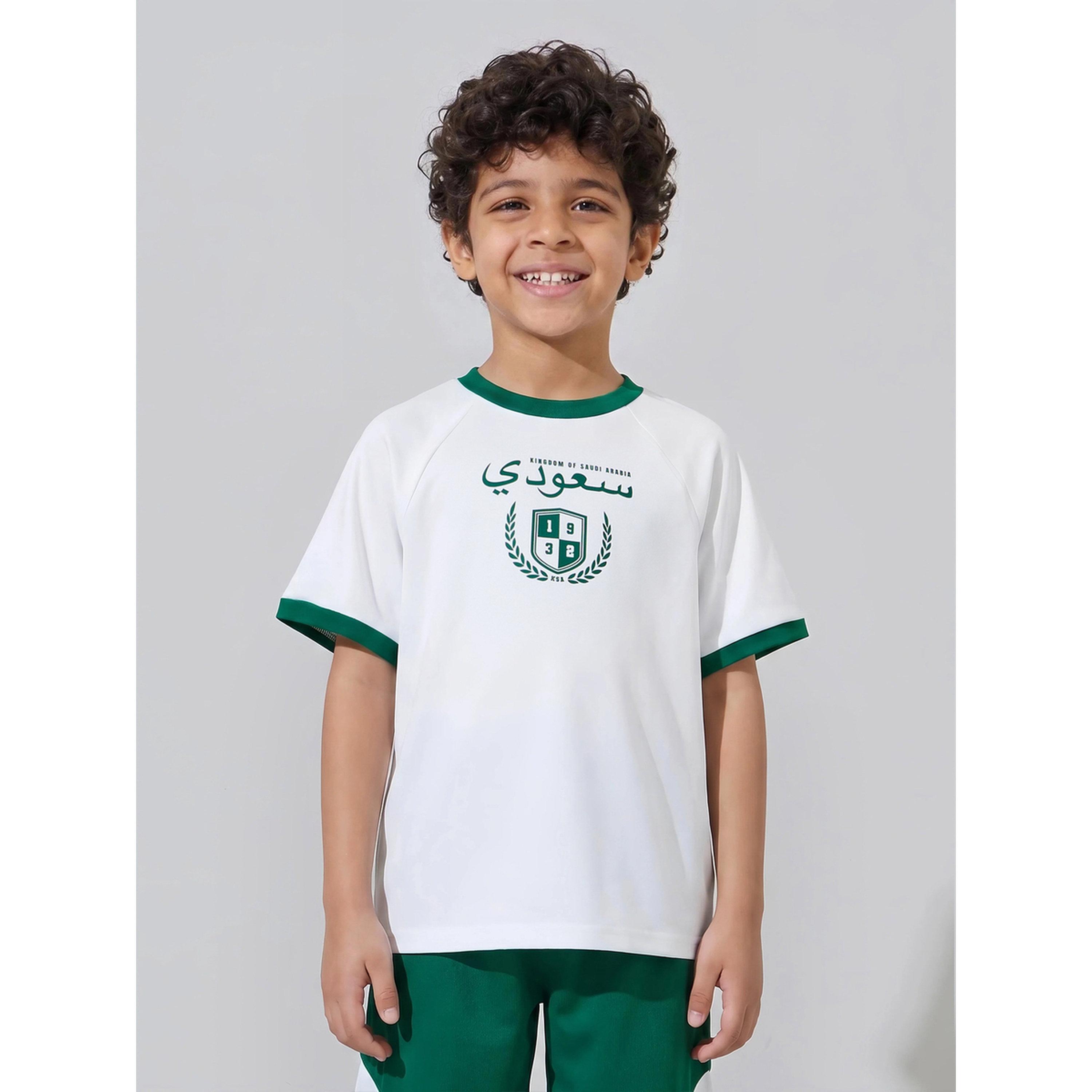 Styli Boys White KSA National Day Print T-Shirt and Dark Green Shorts Set-boys-clothing-setsandcoords-image-3
