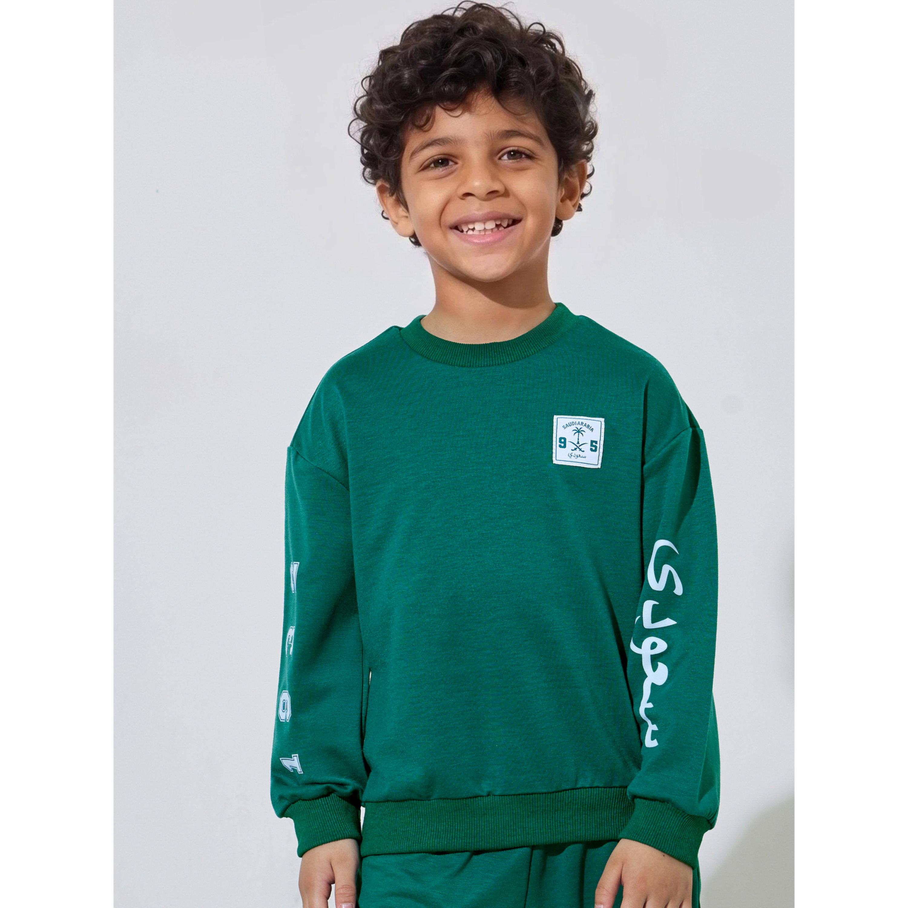 Styli Boys Dark Green KSA National Day Print Sweatshirt and Joggers Set-boys-clothing-setsandcoords-image-2
