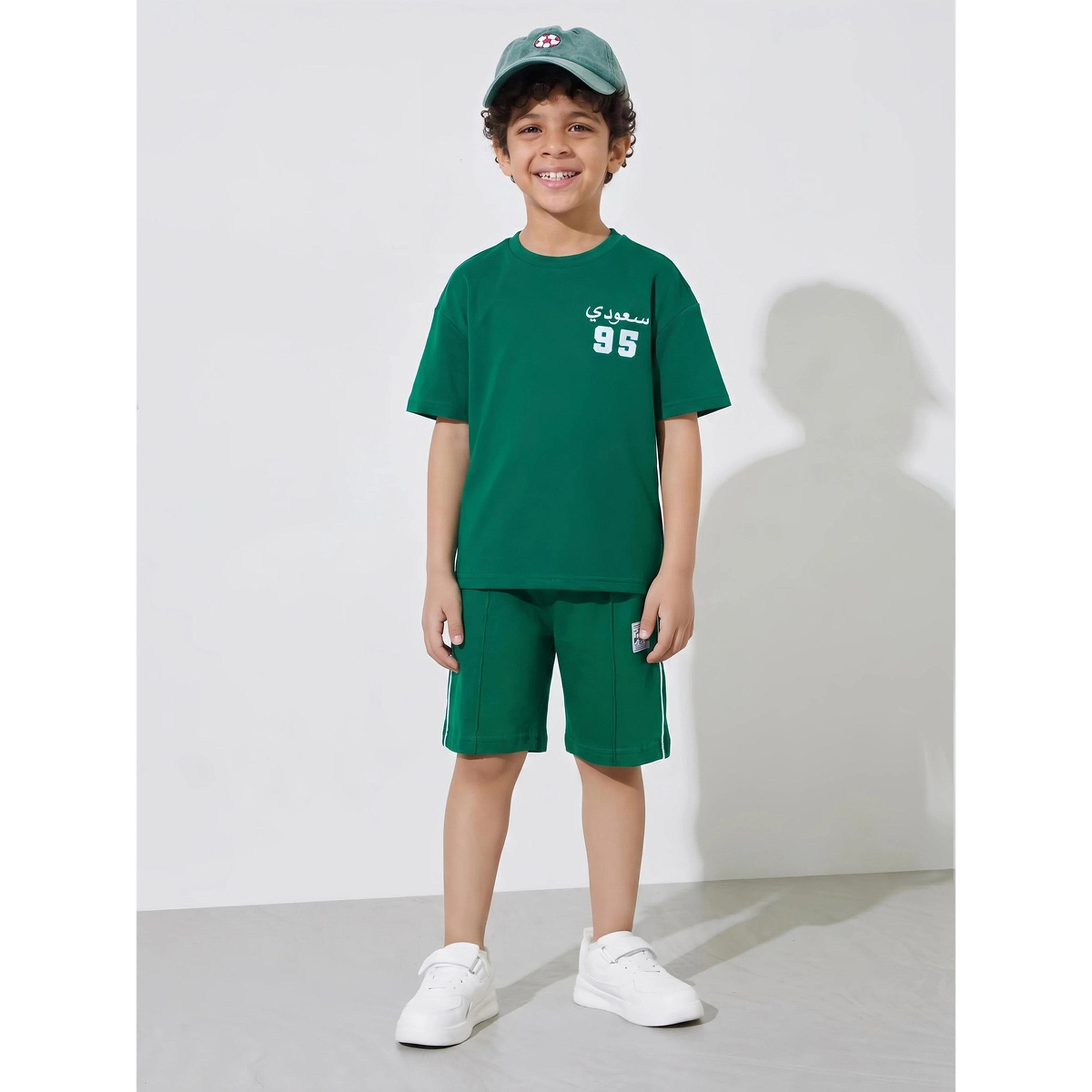 Styli Boys Dark Green KSA National Day print Oversized T-Shirt-boys-clothing-tshirtsandpolos-image-2