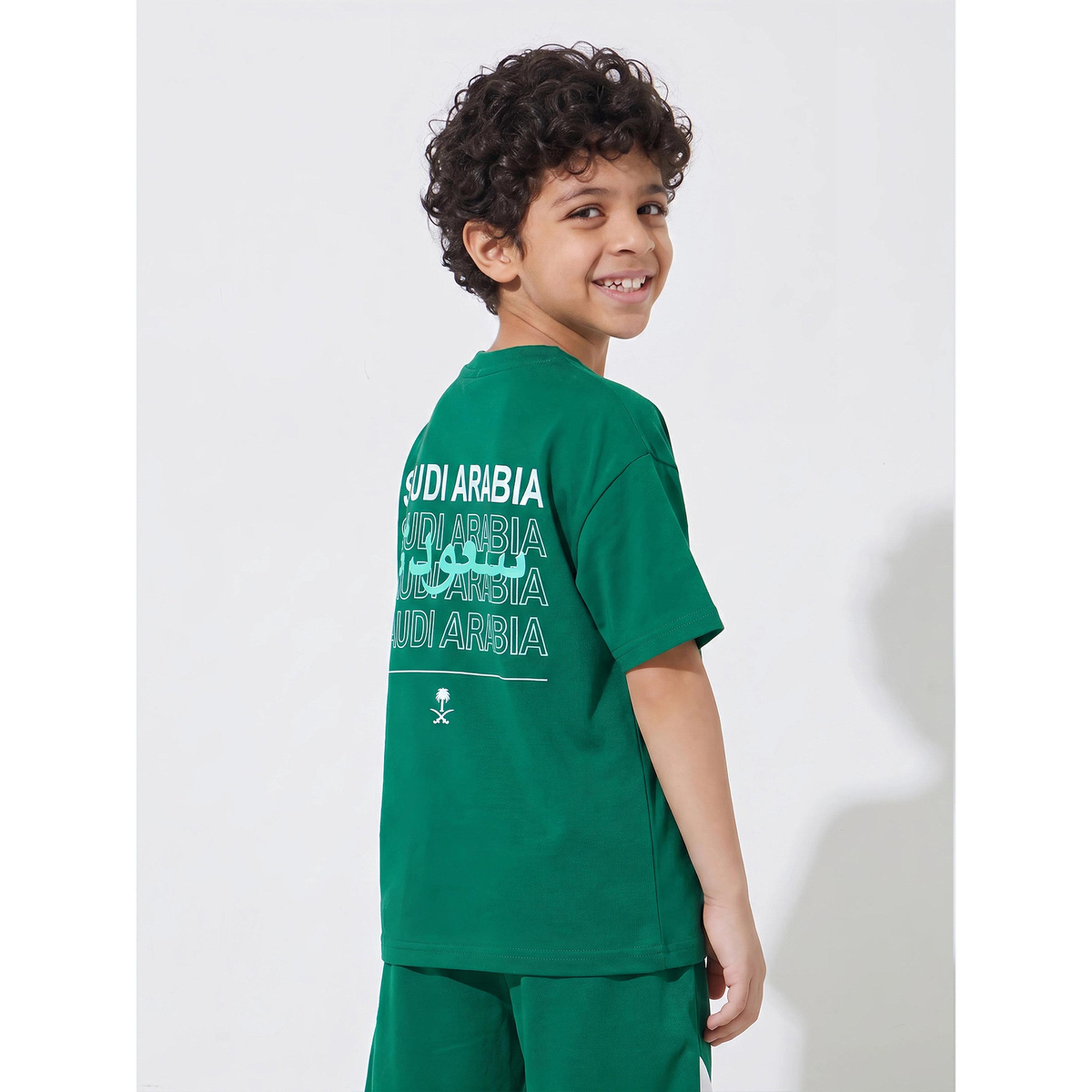 Styli Boys Dark Green KSA National Day print Oversized T-Shirt-boys-clothing-tshirtsandpolos-image-3