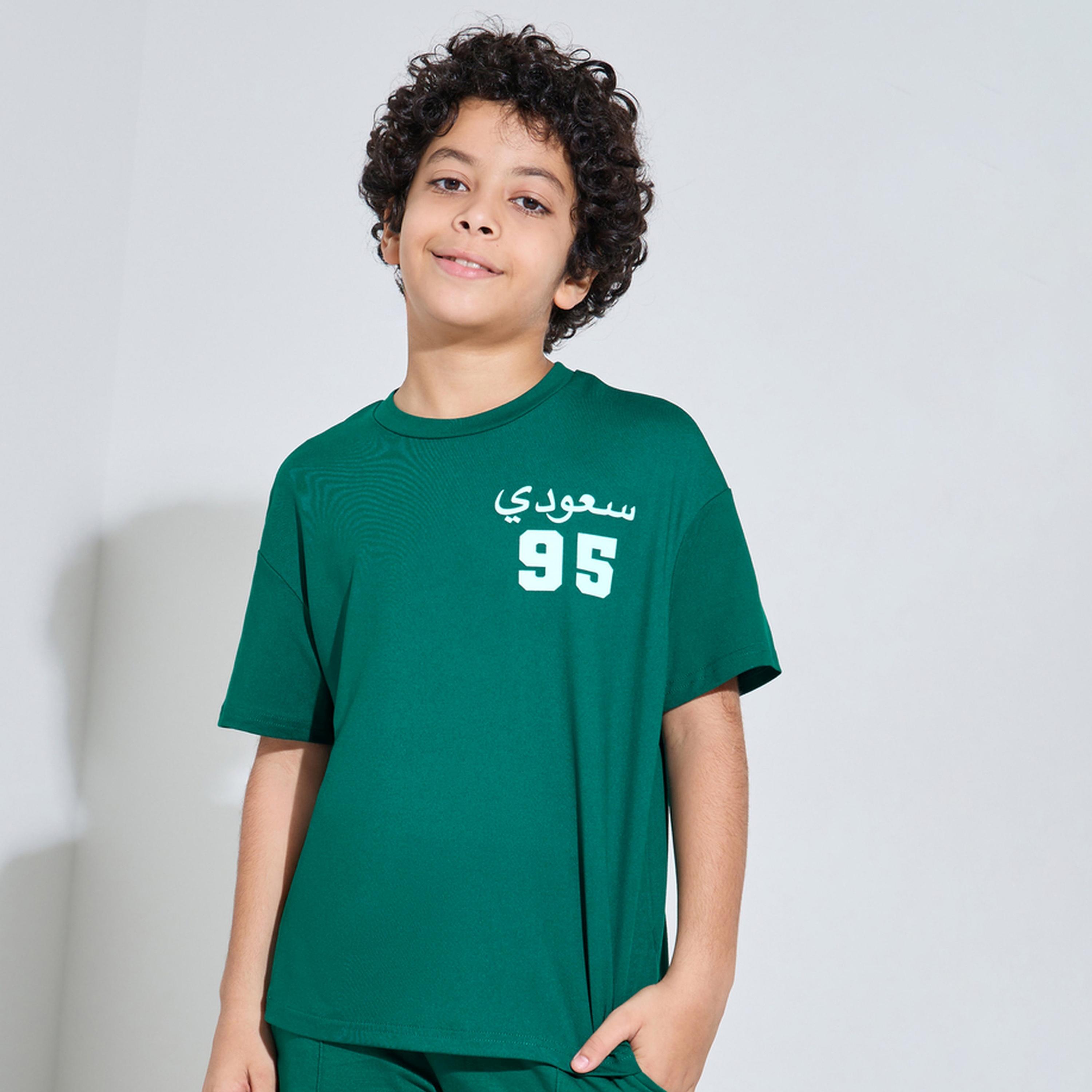 Styli Teen Boys Dark Green KSA National Day Print Oversized T-Shir-boys-clothing-tshirtsandpolos-image-1