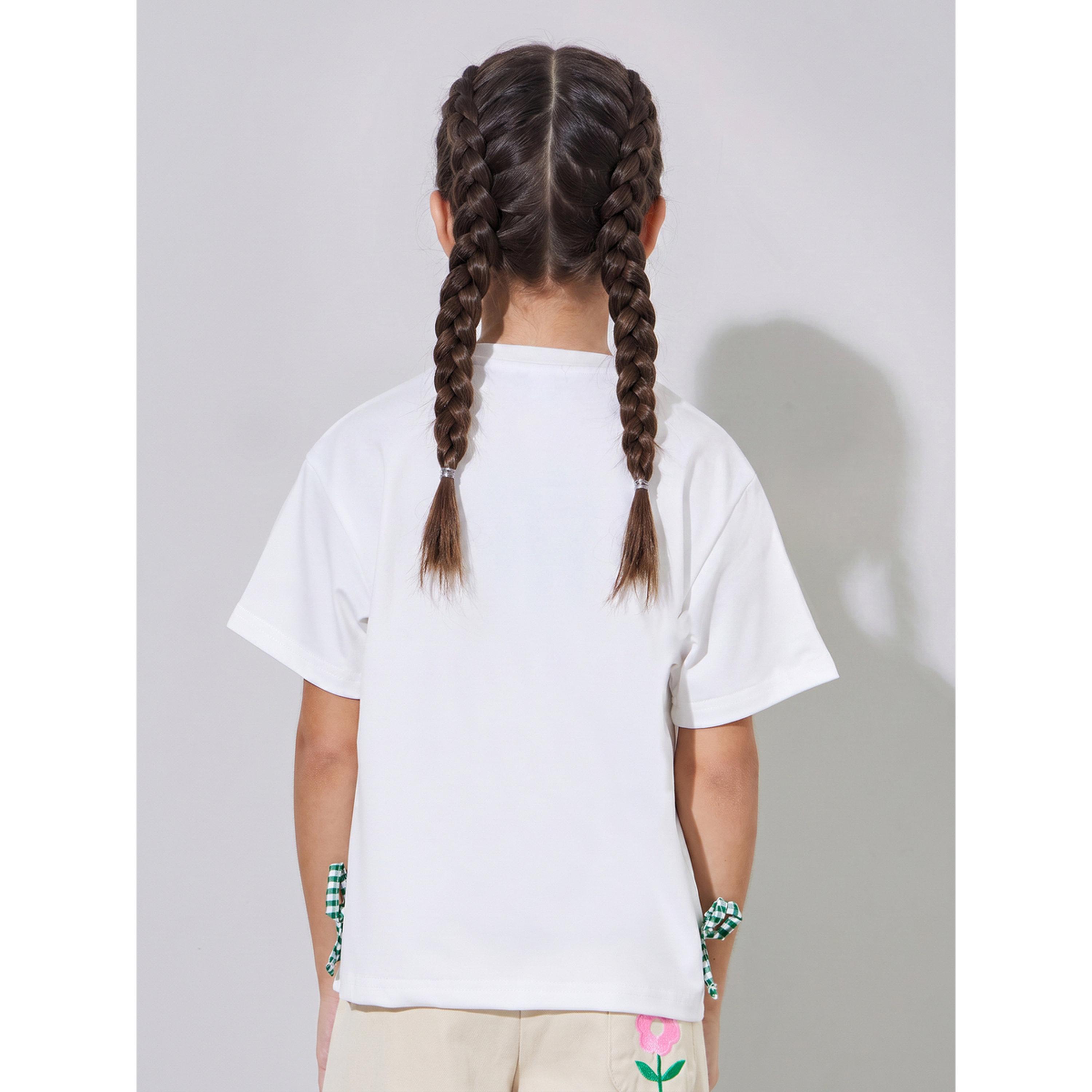 Styli Girls Off White KSA National Day Embroidered T-Shirt with Side Bows-girls-clothing-tshirts-image-4