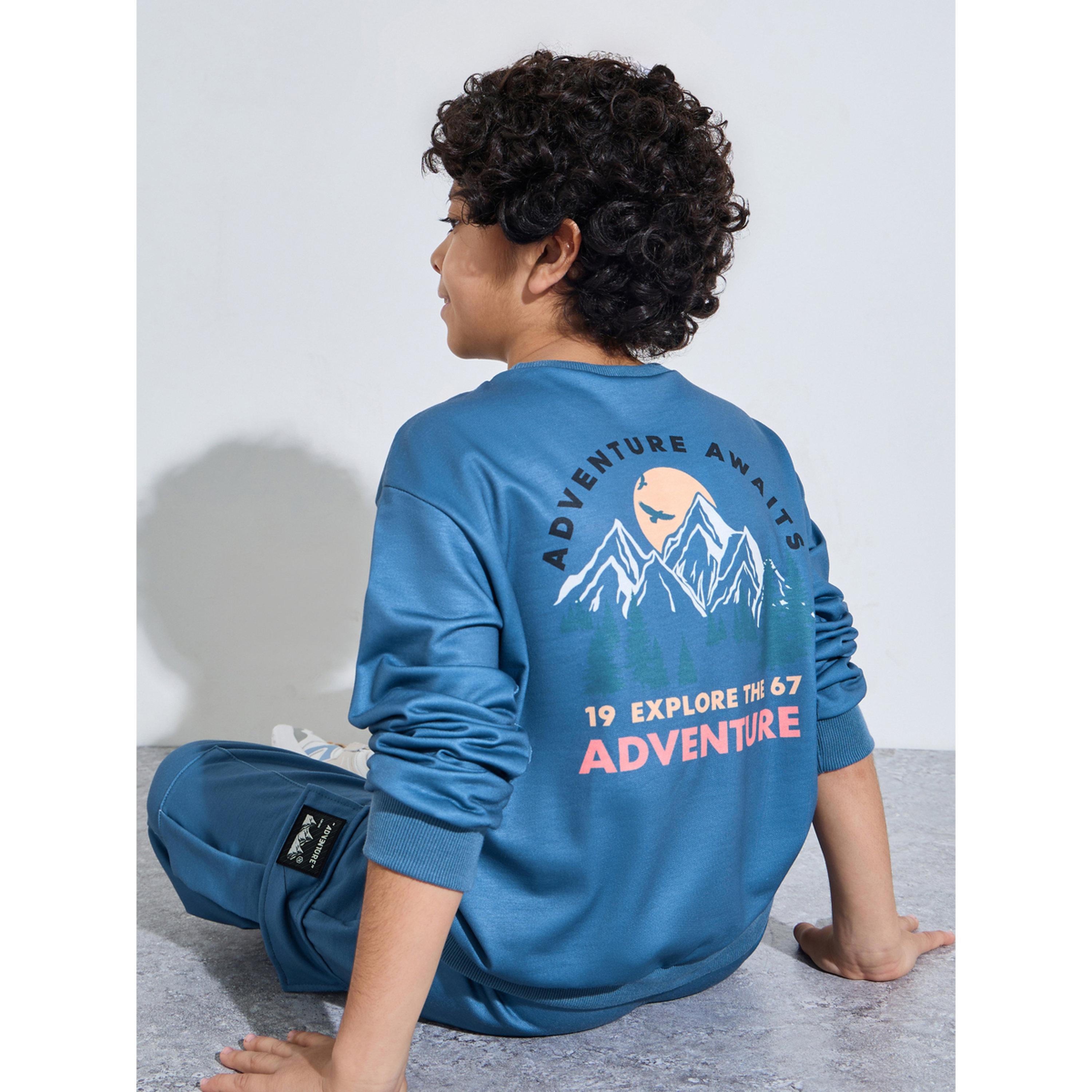 ستيلي طقم سويت شيرت أزرق بطبعة جرافيك وبنطلون جوغر بجيوب كارغو للأولاد المراهقين-boys-clothing-setsandcoords-image-2