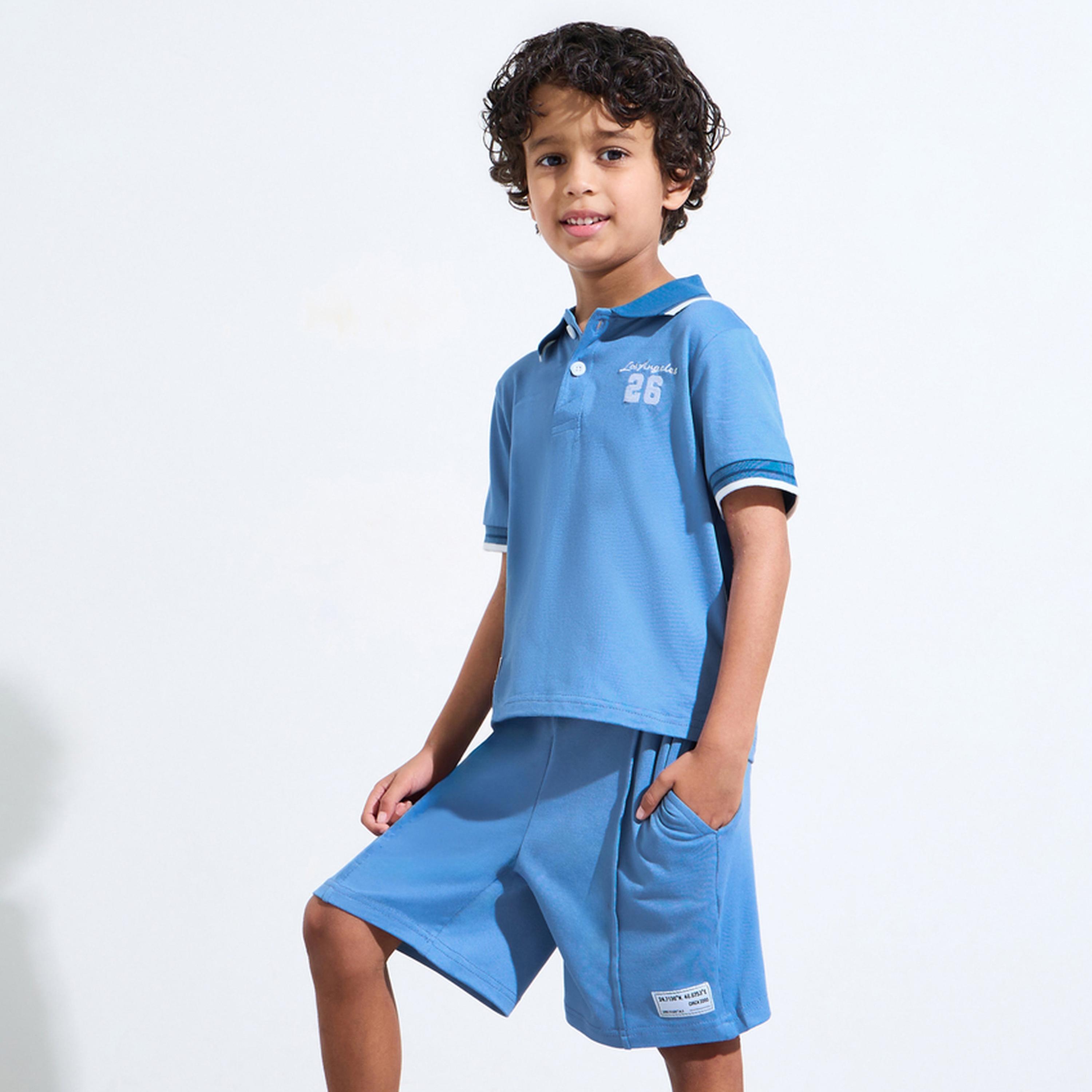 مجموعة من شورت وتيشيرت بولو بتفاصيل متباينة للأولاد-boys-clothing-setsandcoords-image-1
