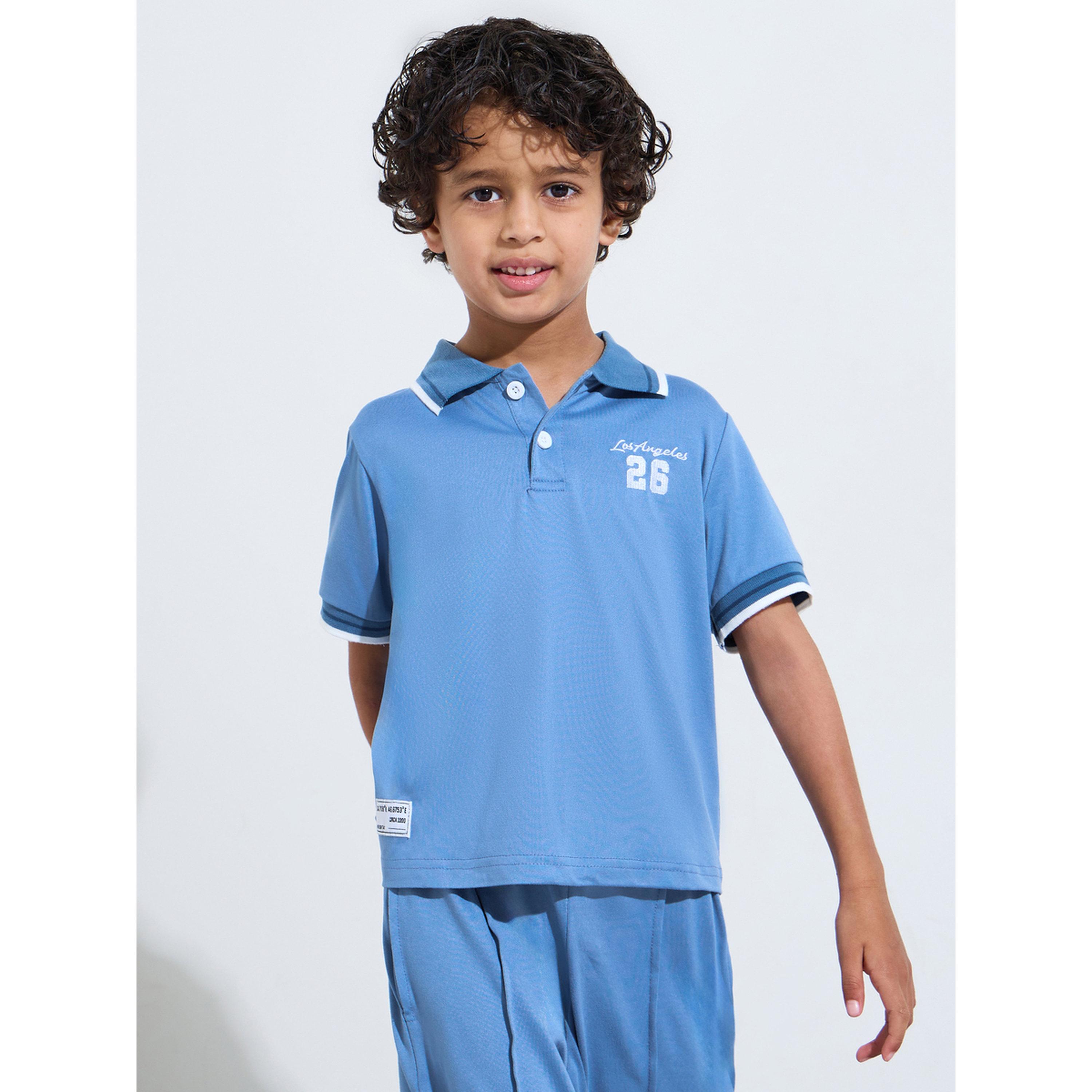 مجموعة من شورت وتيشيرت بولو بتفاصيل متباينة للأولاد-boys-clothing-setsandcoords-image-3