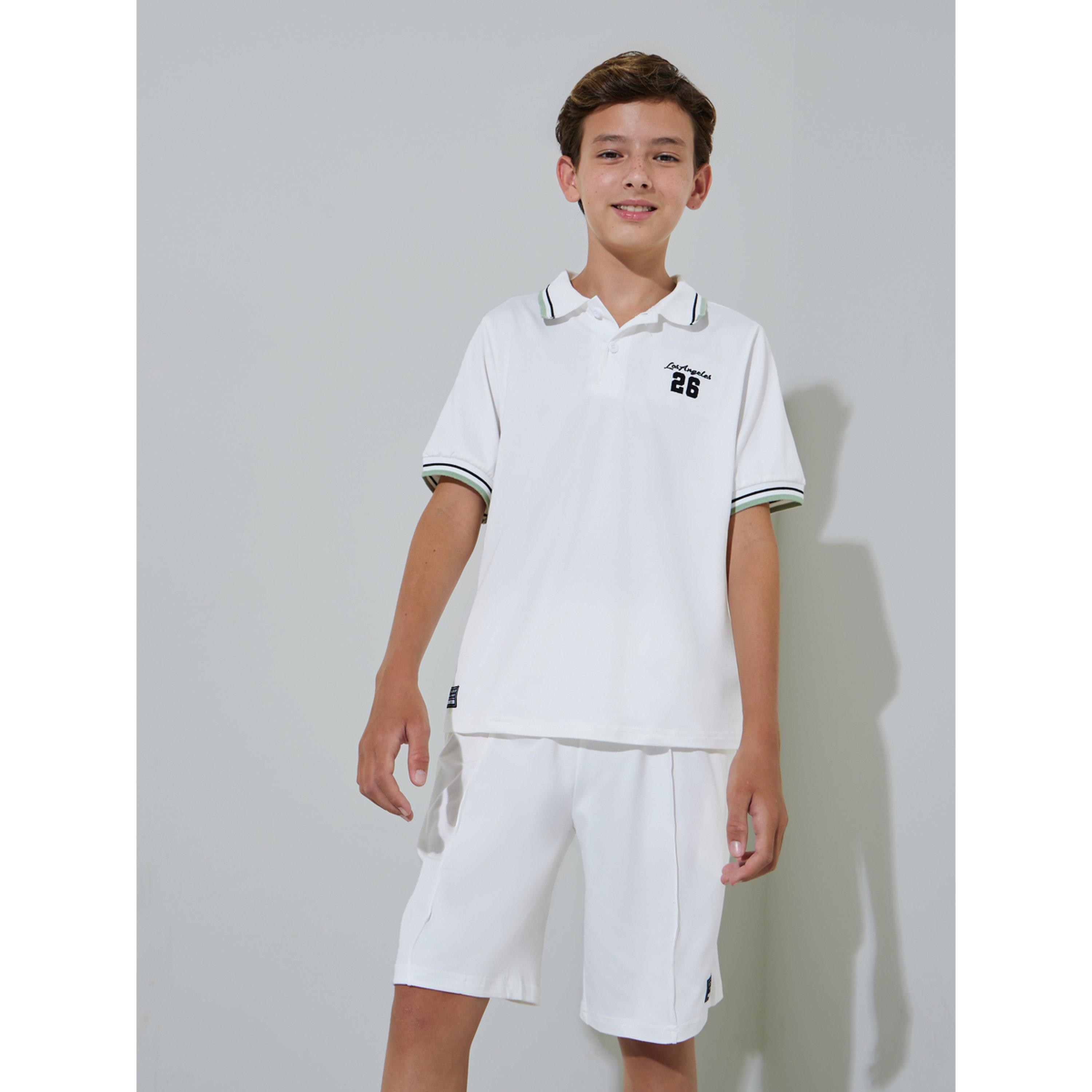 مجموعة من شورت وتيشيرت بولو بتفاصيل متباينة للأولاد الكبار-boys-clothing-setsandcoords-image-1