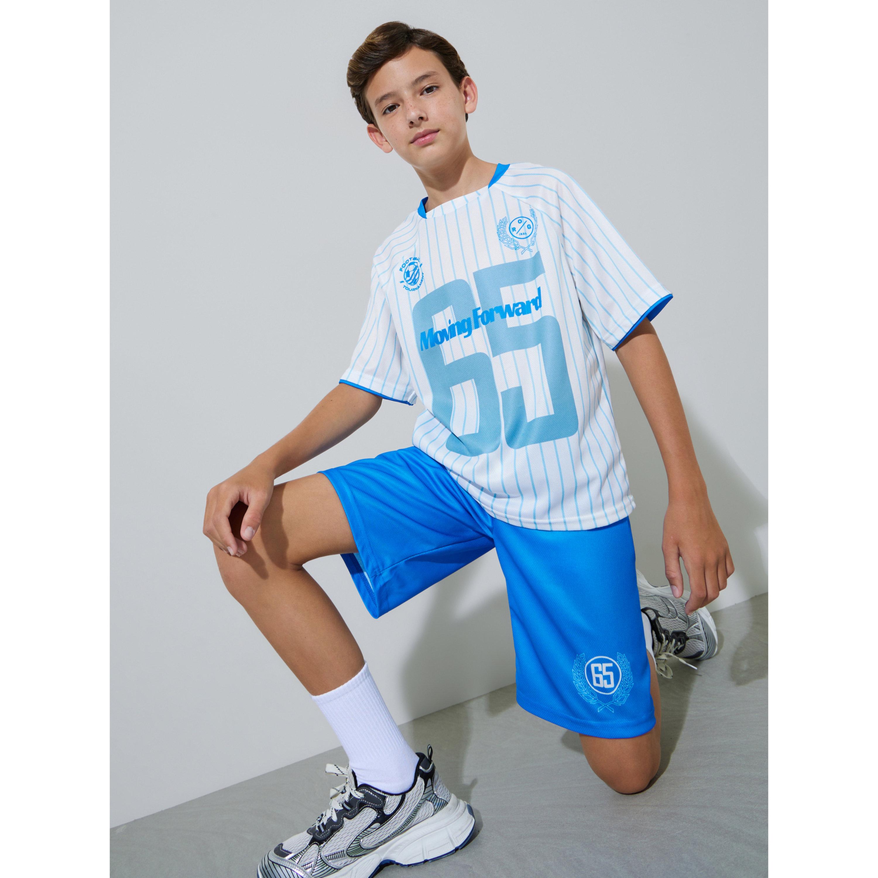 مجموعة من شورت وتيشيرت واسع مخطط بطبعة جرافيك للأولاد الكبار-boys-clothing-setsandcoords-image-4