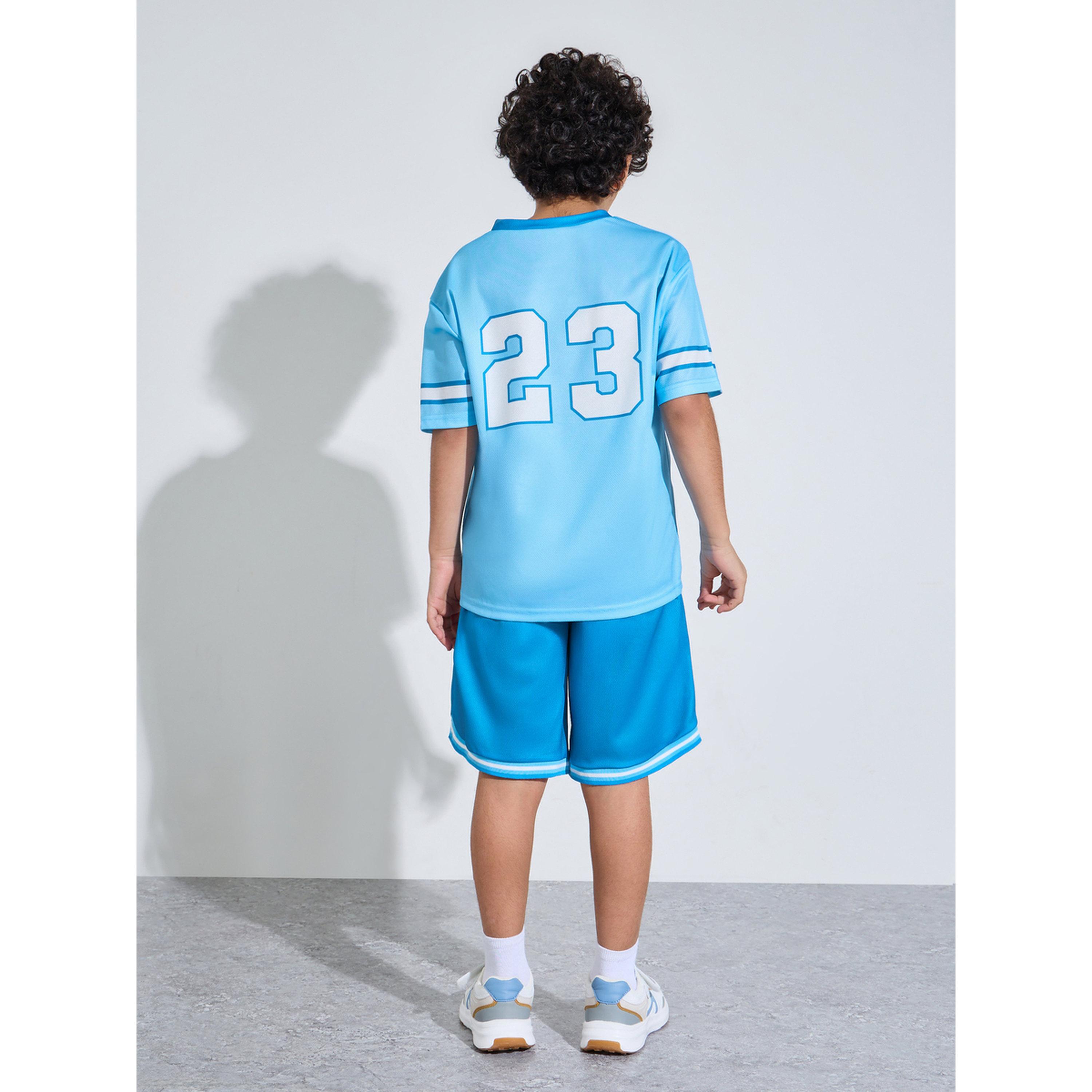 طقم منسق من شورت وتيشيرت واسع بطبعة جرافيك للأولاد المراهقين باللون الأزرق-boys-clothing-setsandcoords-image-4
