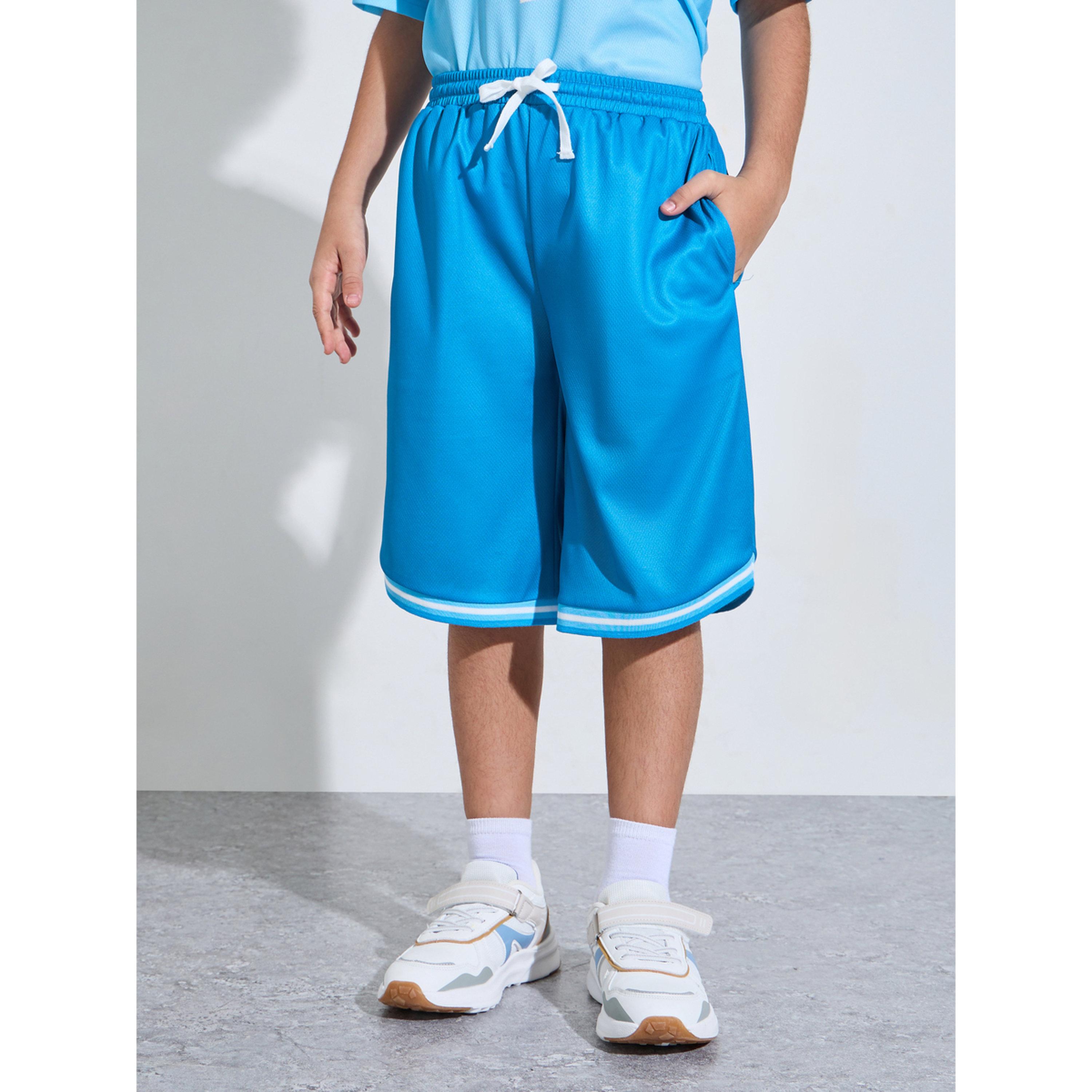 طقم منسق من شورت وتيشيرت واسع بطبعة جرافيك للأولاد المراهقين باللون الأزرق-boys-clothing-setsandcoords-image-5