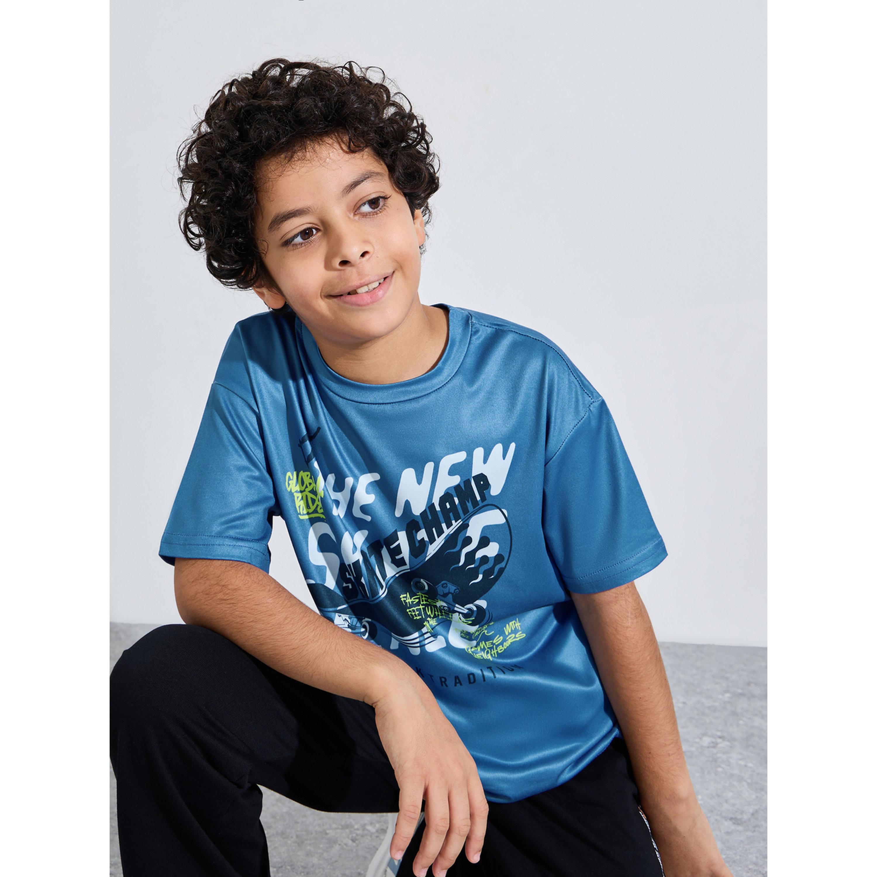 Styli Teen Boys Blue Graphic Print Relaxed T-Shirt-boys-clothing-tshirtsandpolos-image-3