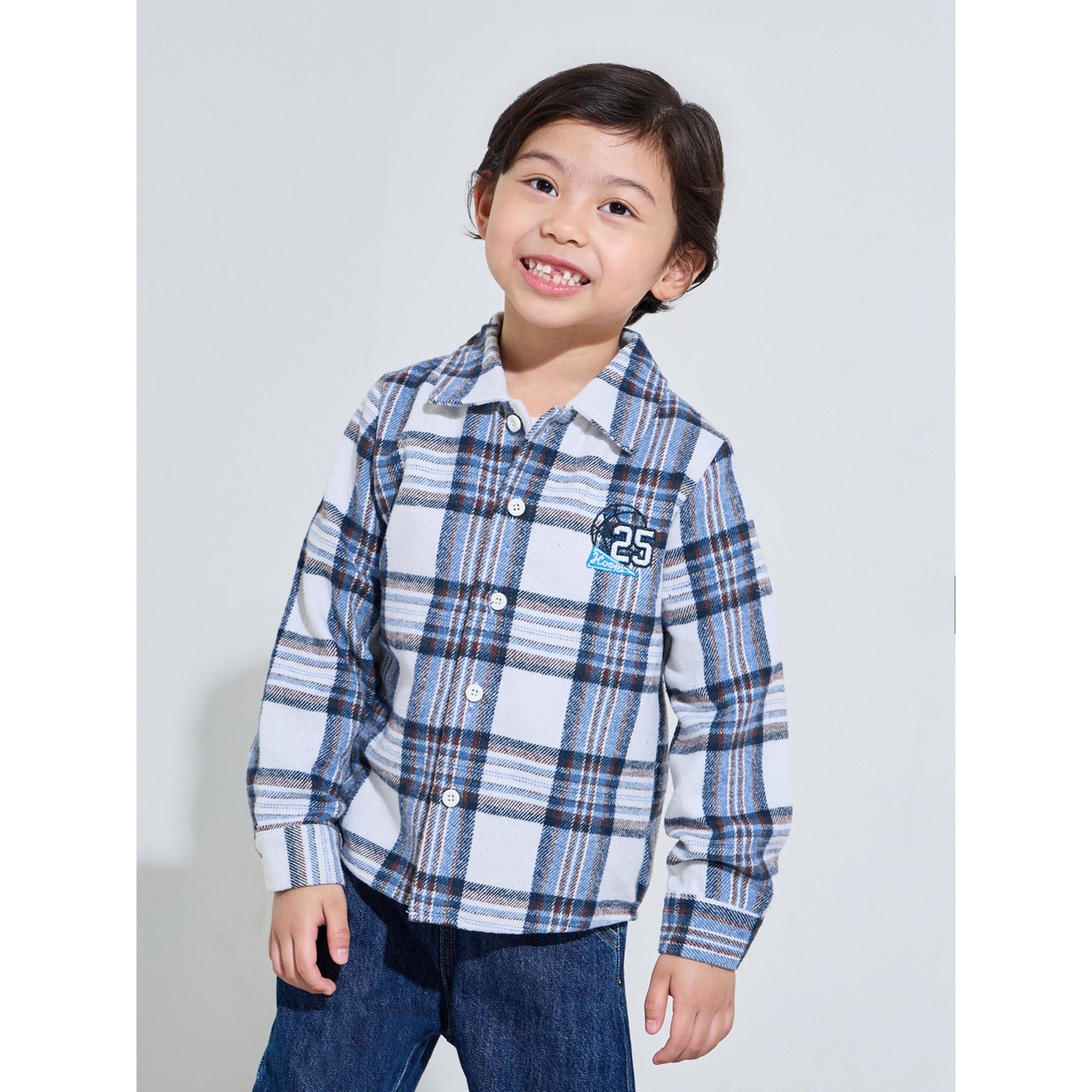 قميص بياقة وأكمام طويلة وطبعة كاروهات للأولاد-boys-clothing-shirts-image-1
