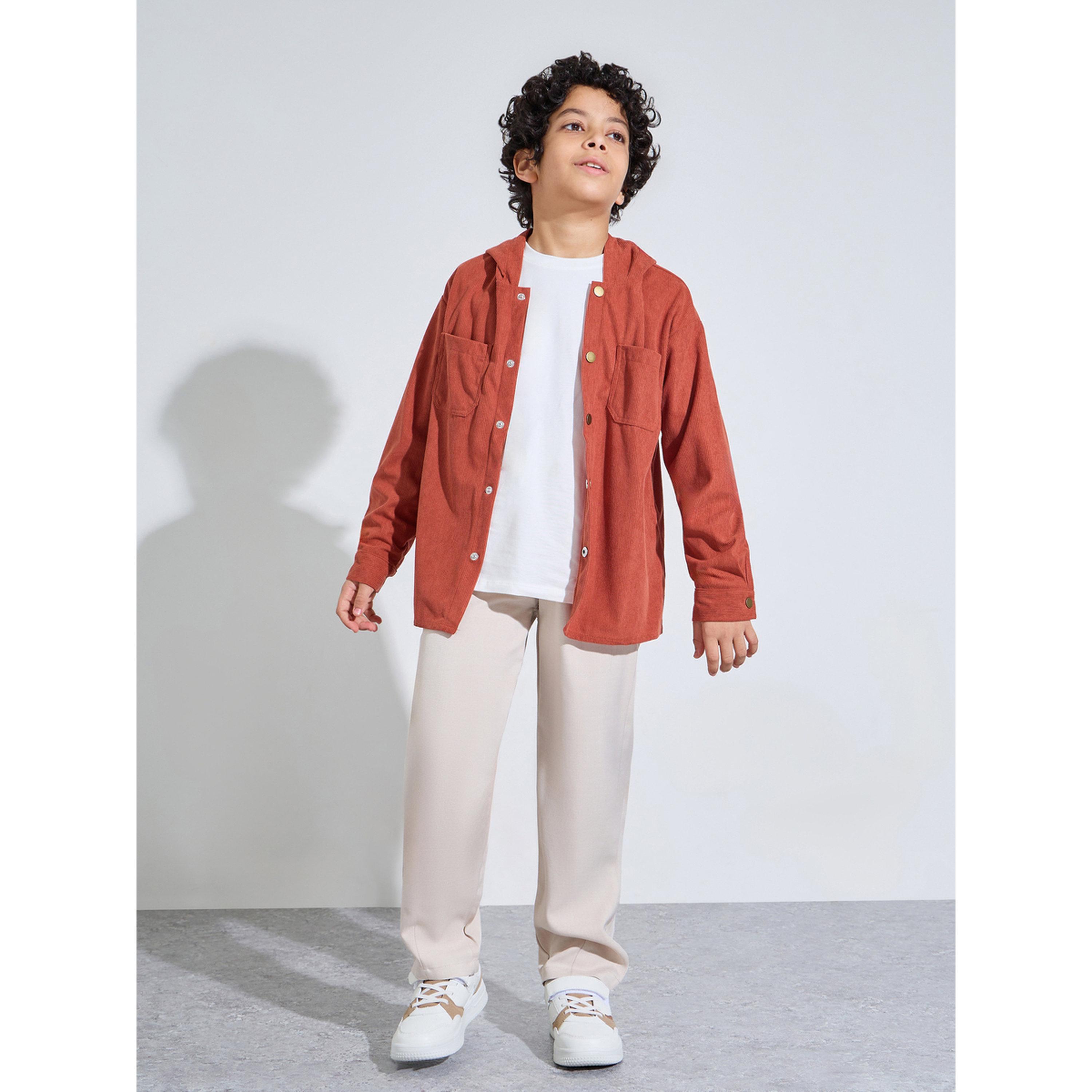 ستيلي شاكيت كوردروي بني بغطاء رأس وأزرار كبس للأولاد المراهقين-boys-clothing-shirts-image-2