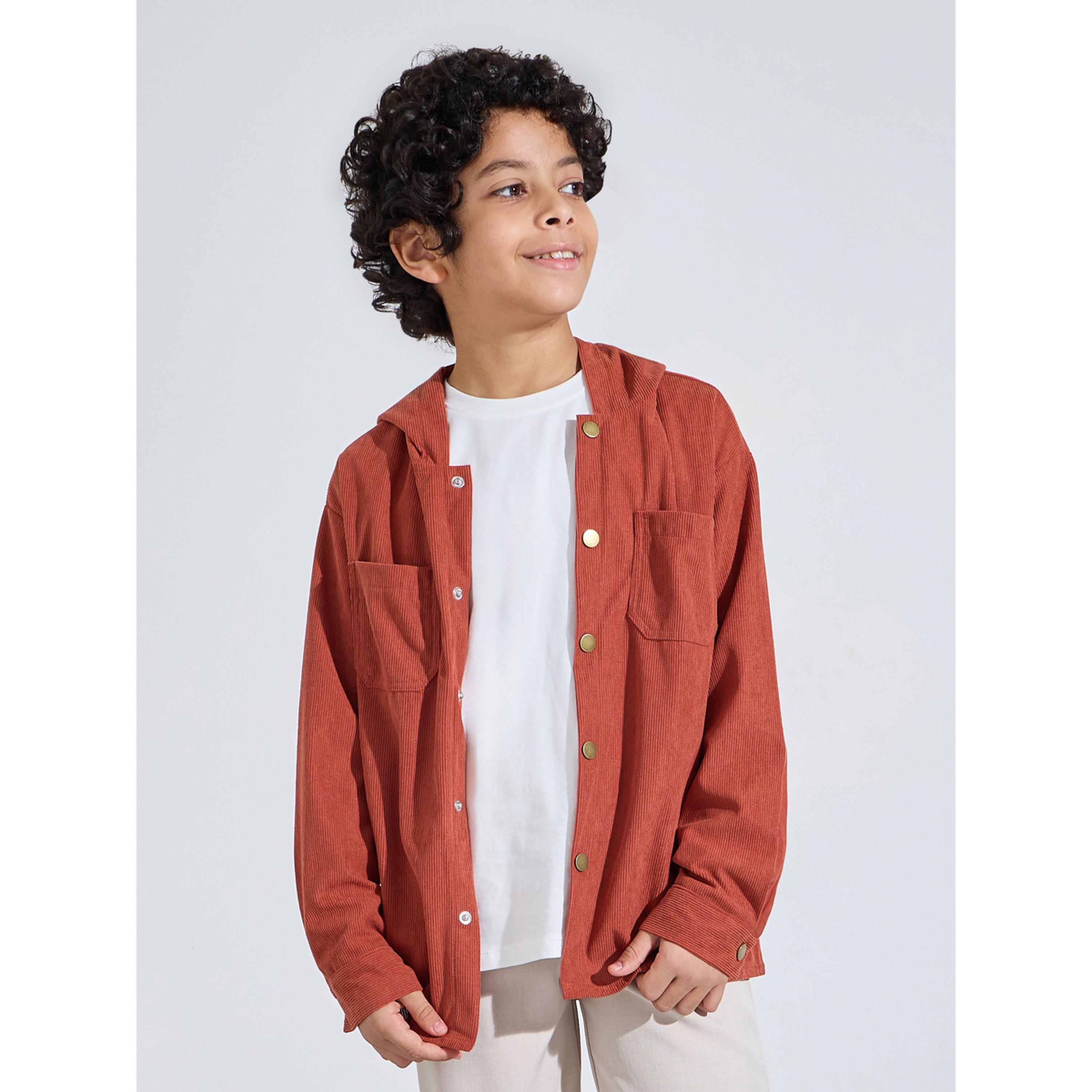 ستيلي شاكيت كوردروي بني بغطاء رأس وأزرار كبس للأولاد المراهقين-boys-clothing-shirts-image-3