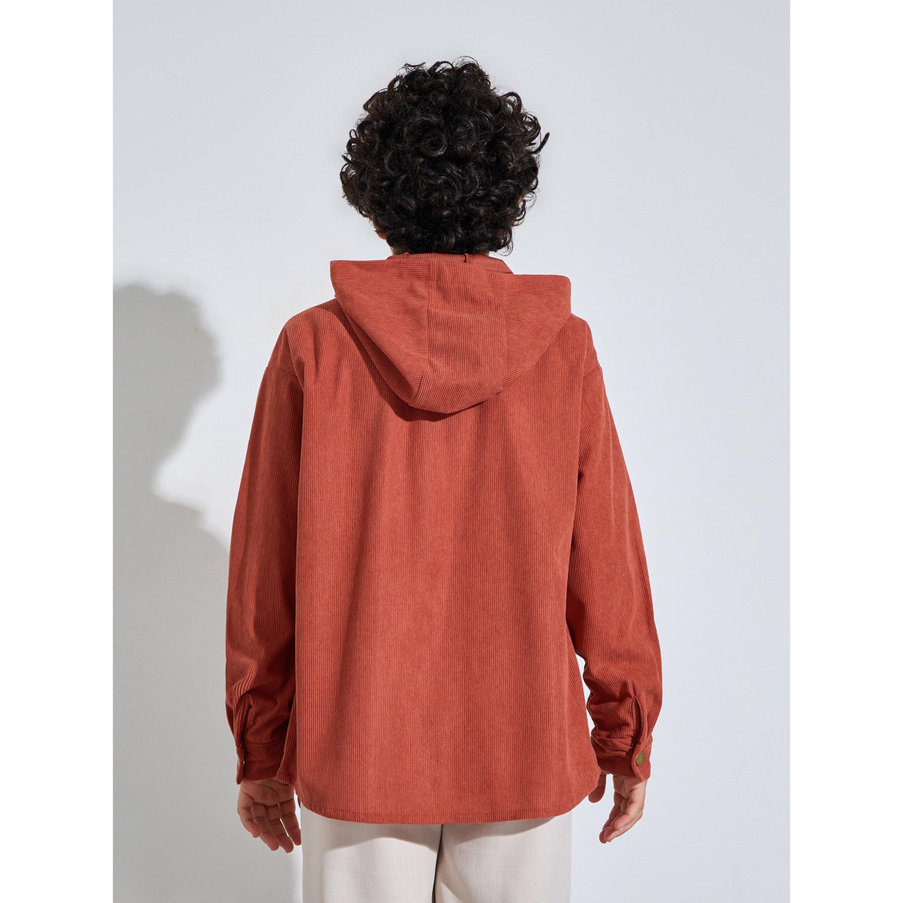 ستيلي شاكيت كوردروي بني بغطاء رأس وأزرار كبس للأولاد المراهقين-boys-clothing-shirts-image-4