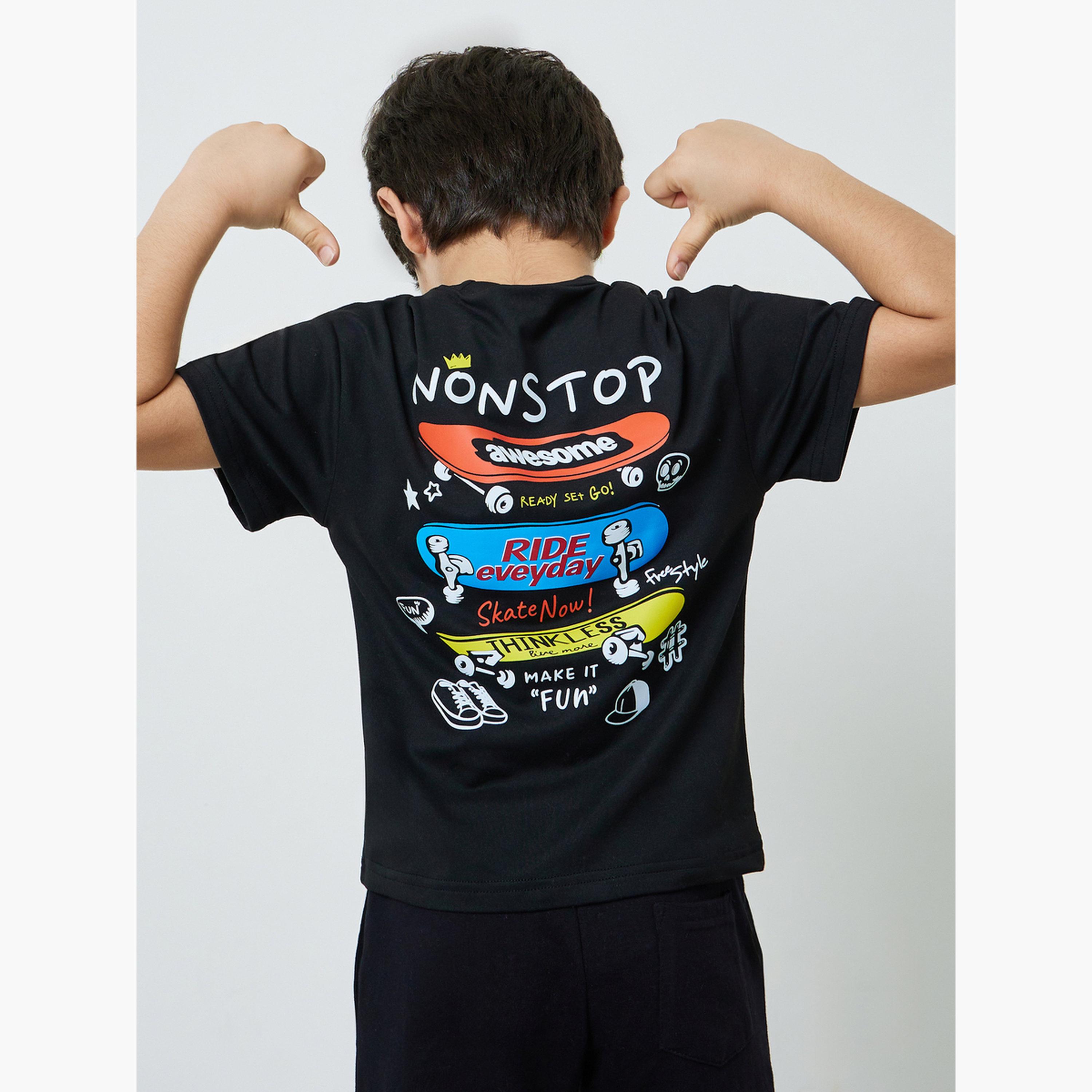 Styli Boys Black Graphic Print Round Neck T-Shirt-boys-clothing-tshirtsandpolos-image-3
