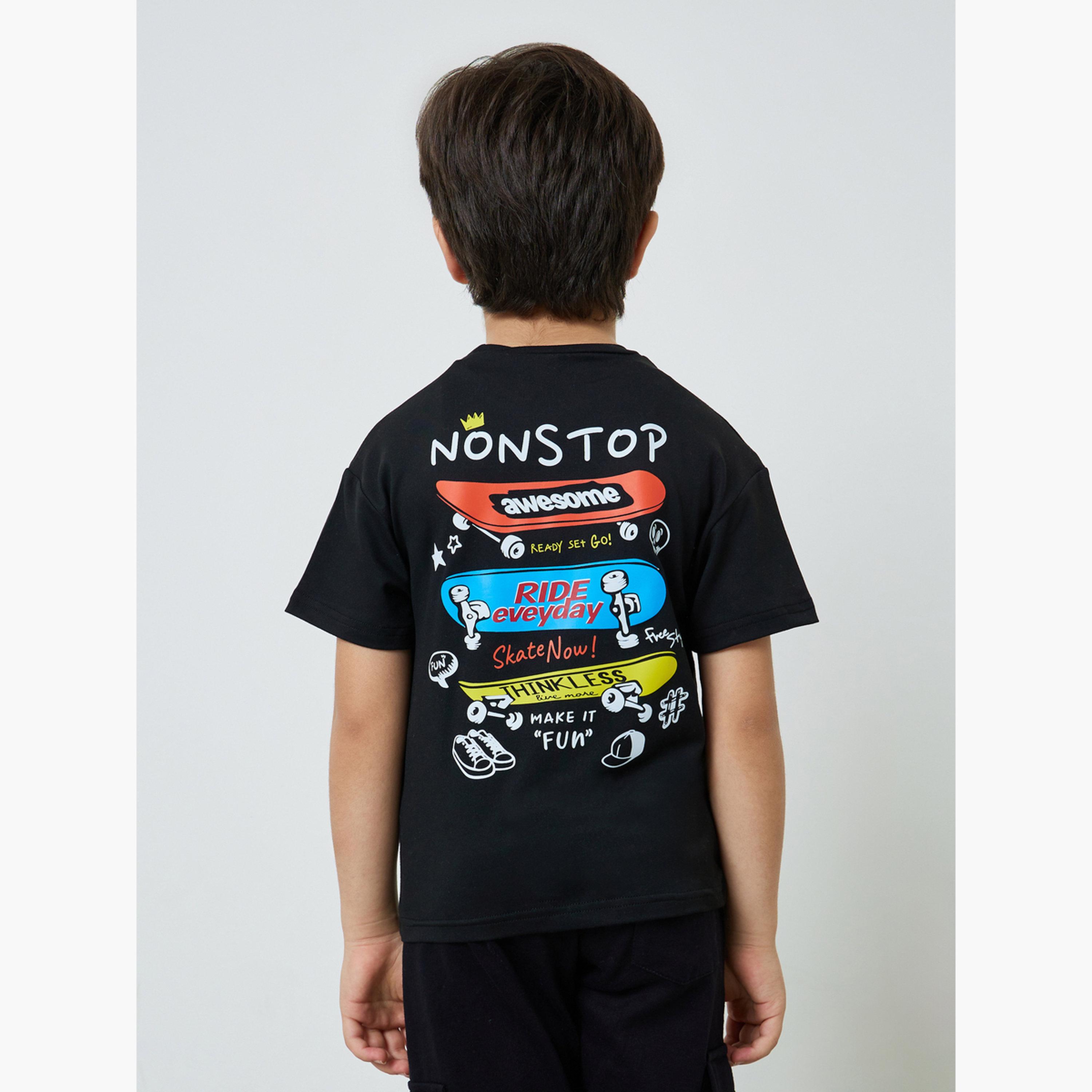 Styli Boys Black Graphic Print Round Neck T-Shirt-boys-clothing-tshirtsandpolos-image-4