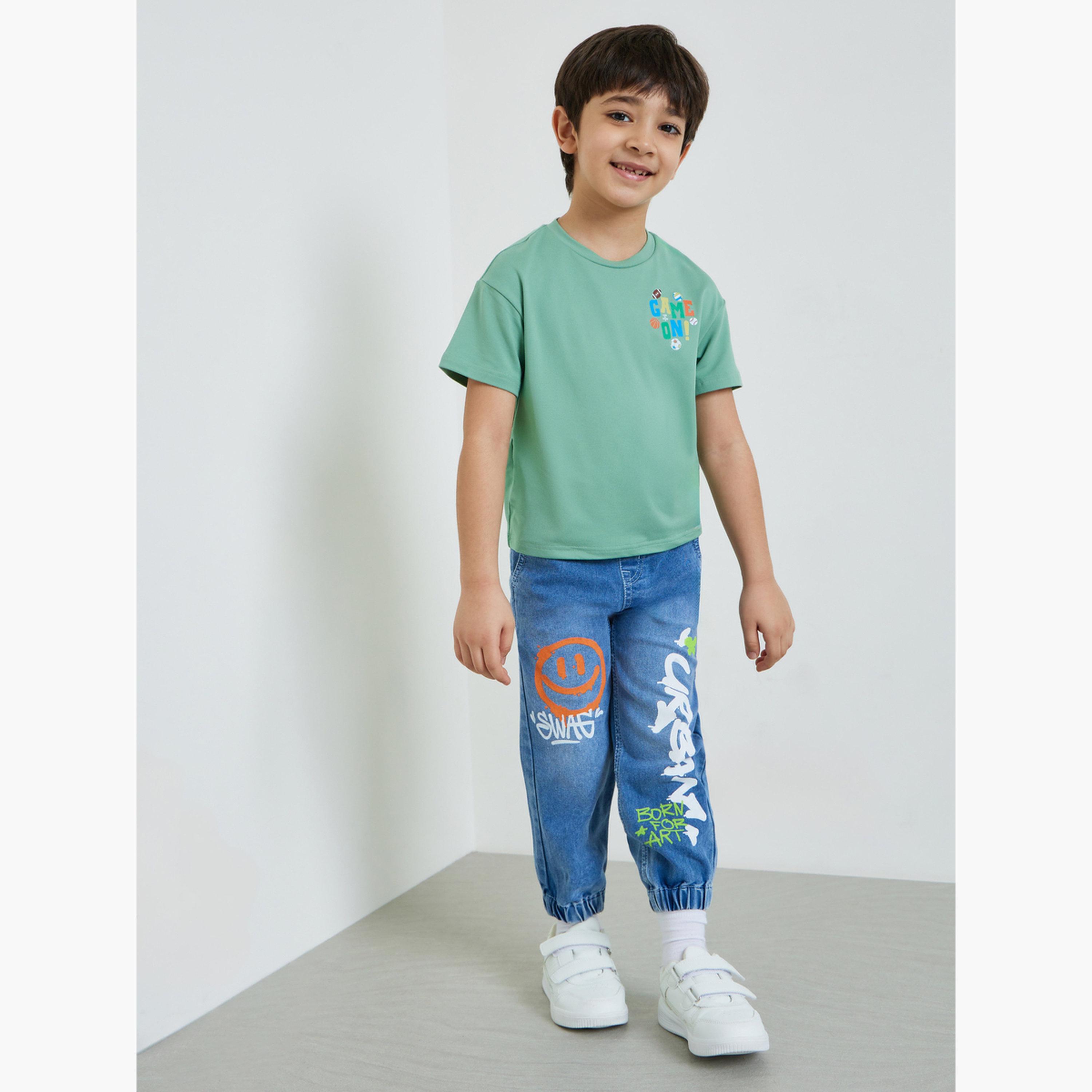 Styli Boys Green Sports Graphic Oversized Fit T-Shirt-boys-clothing-tshirtsandpolos-image-2