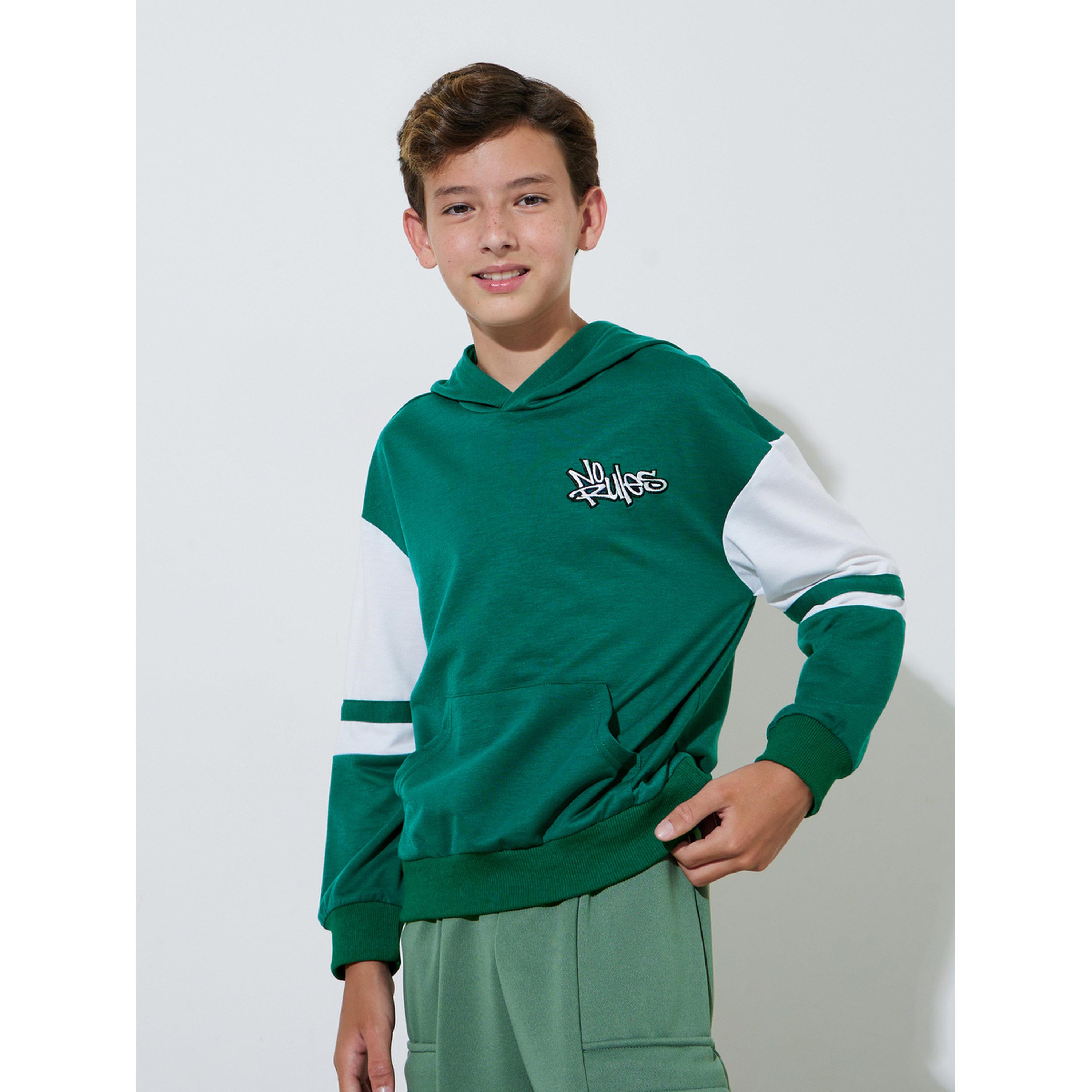 Styli Teen Boys Green Embroidered Oversized Hoodie-boys-clothing-sweatshirts-image-1