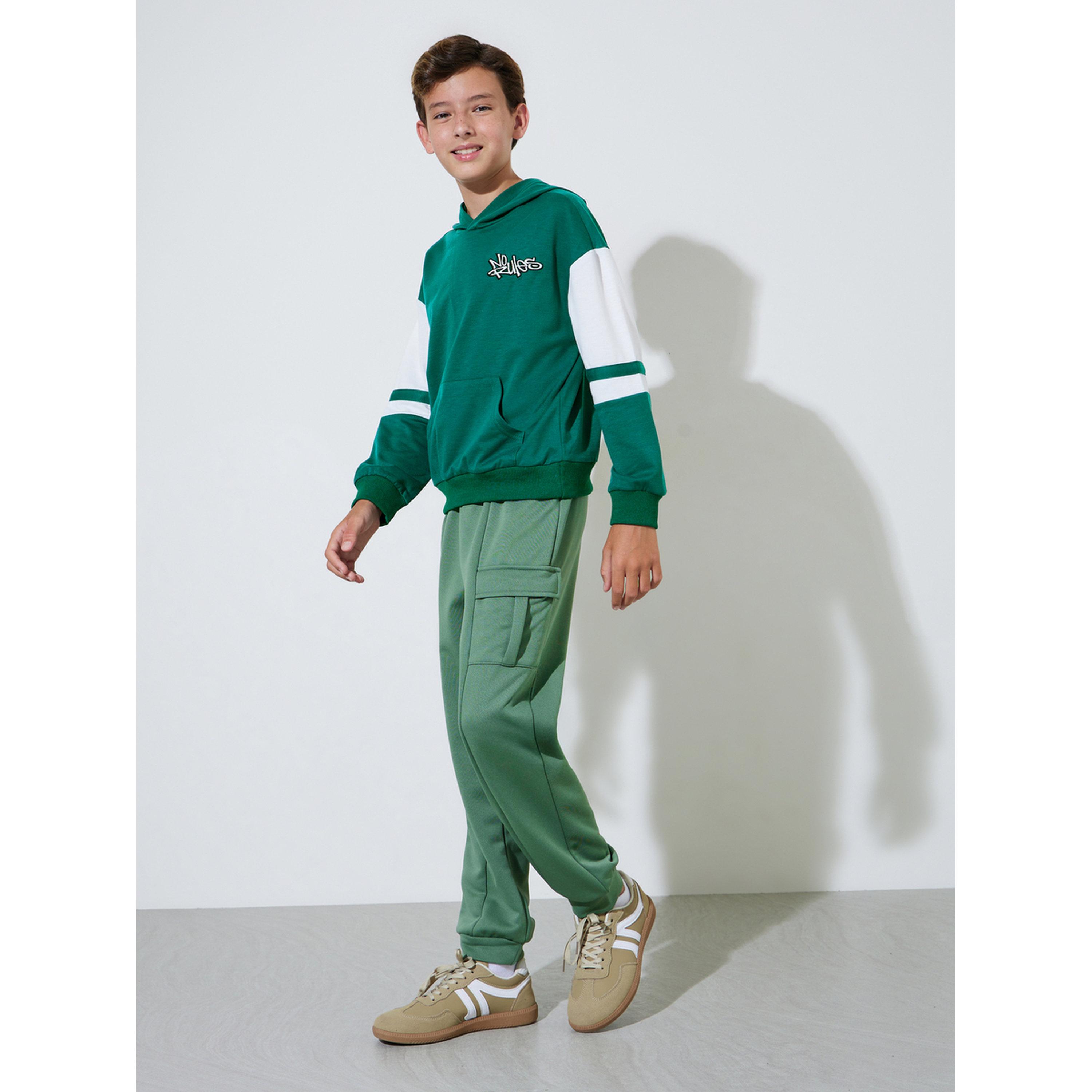 Styli Teen Boys Green Embroidered Oversized Hoodie-boys-clothing-sweatshirts-image-2