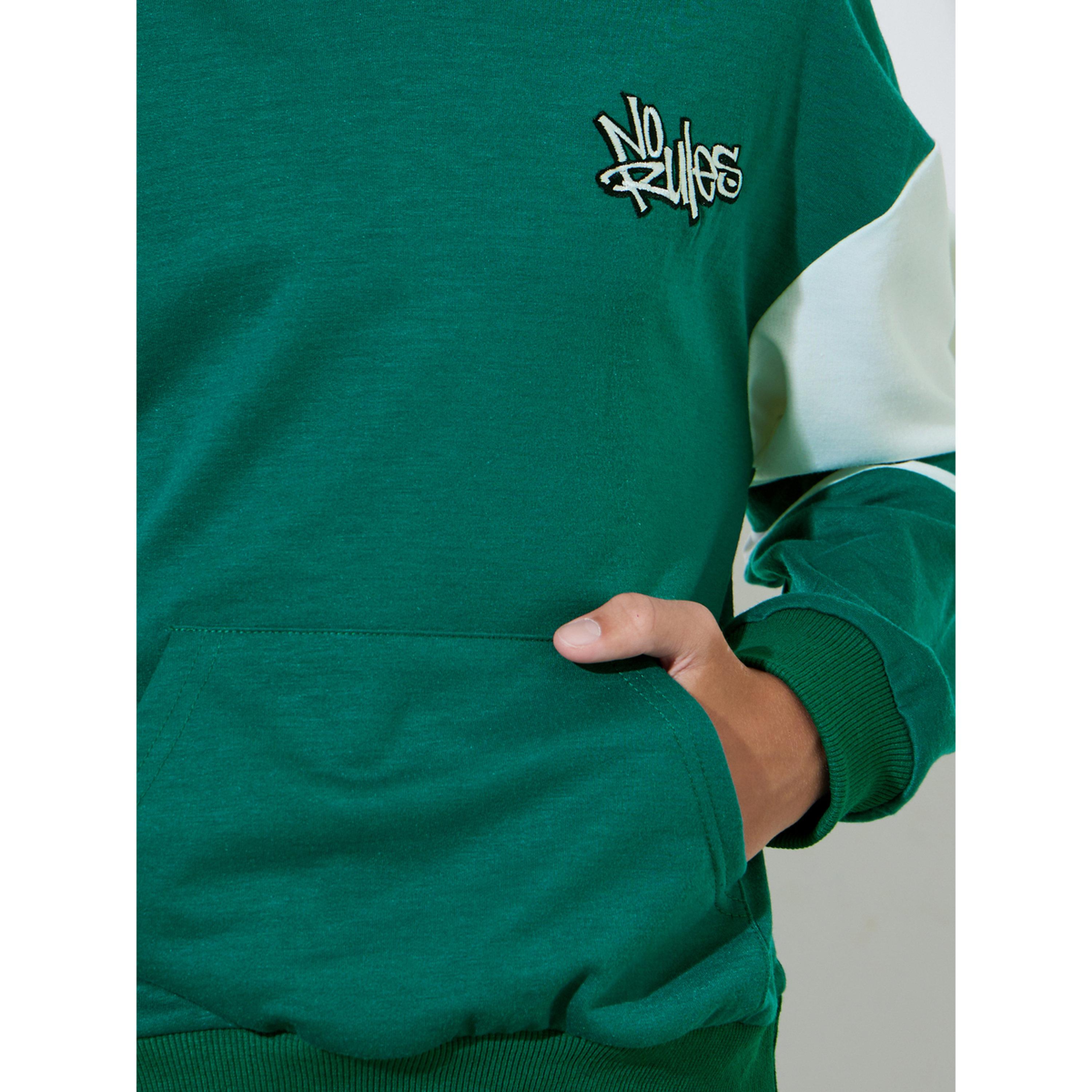 Styli Teen Boys Green Embroidered Oversized Hoodie-boys-clothing-sweatshirts-image-5
