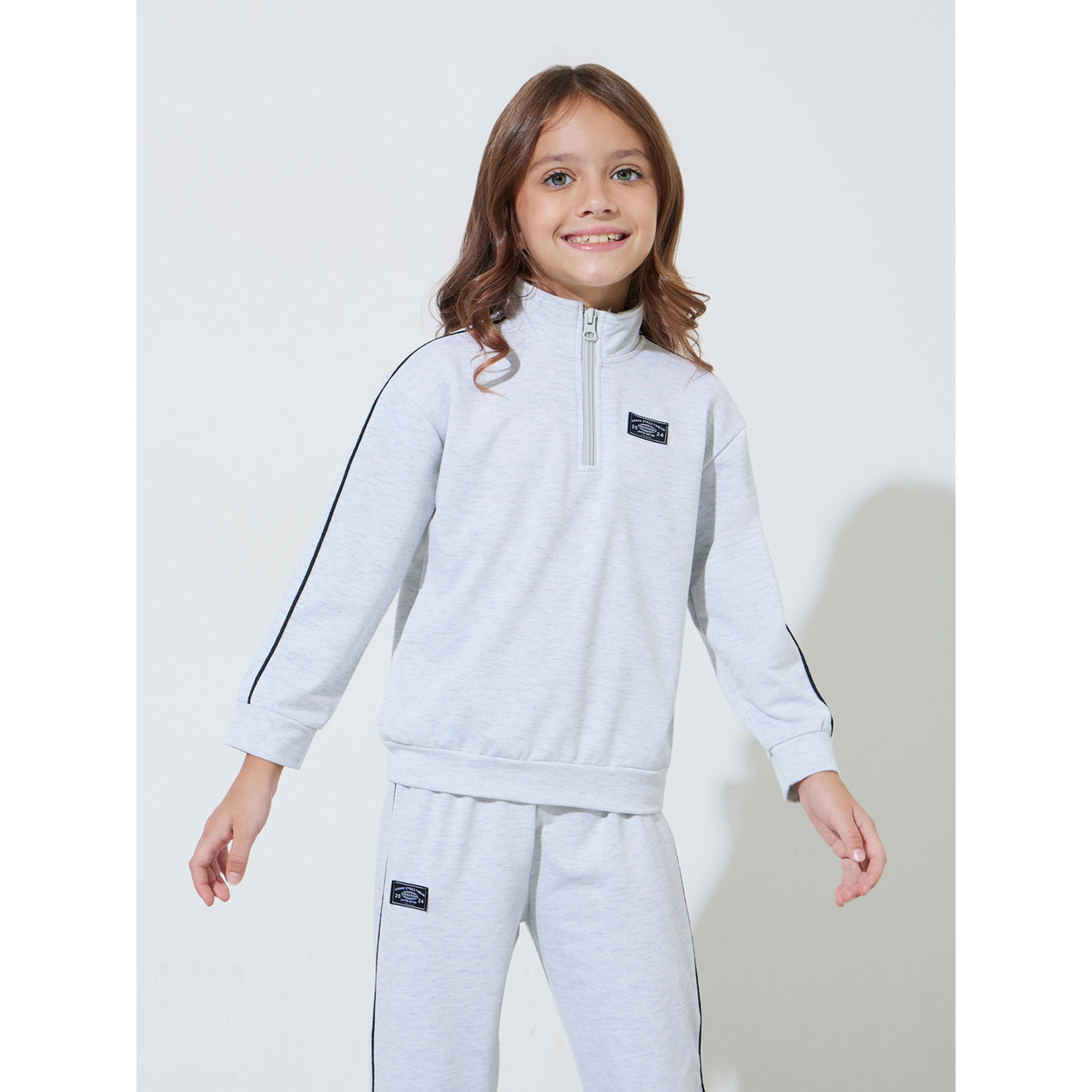 مجموعة من بنطال جوغر وسويت شيرت بياقة مرتفعة وسحاب نصفي للبنات-girls-clothing-setsandcoords-image-2