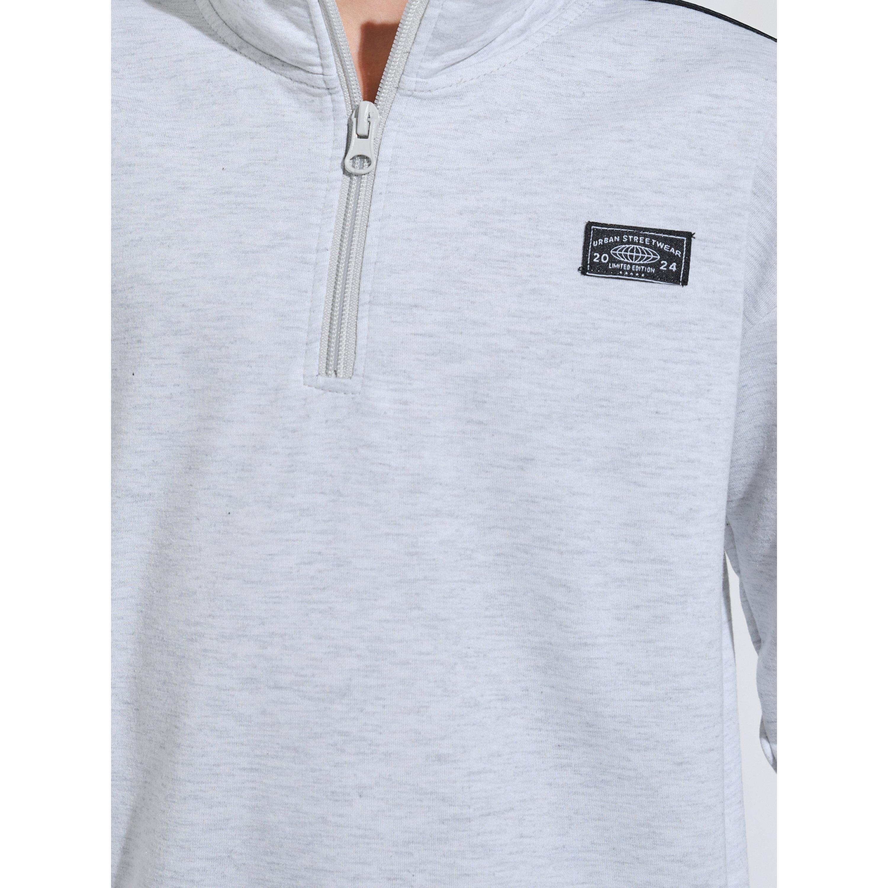 مجموعة من بنطال جوغر وسويت شيرت بسحاب نصفي وتفاصيل رقع للأولاد باللون الرمادي-boys-clothing-setsandcoords-image-5