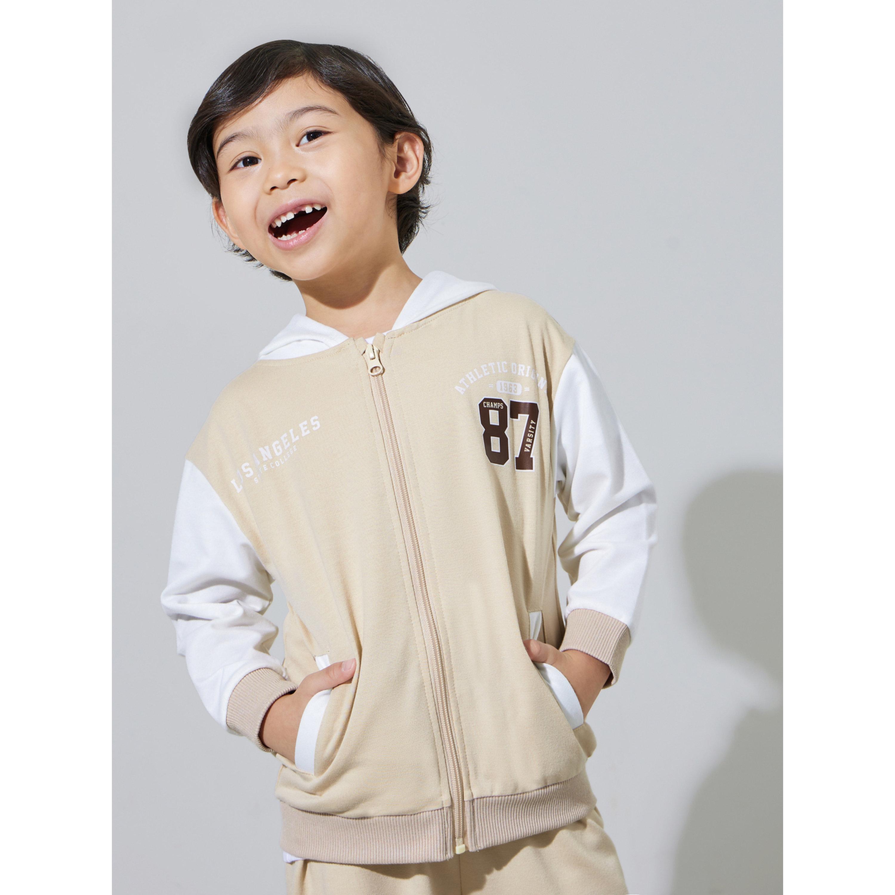 مجموعة من بنطال جوغر وجاكيت مطبوع واسع بمحواة للأولاد باللون البيج-boys-clothing-setsandcoords-image-2