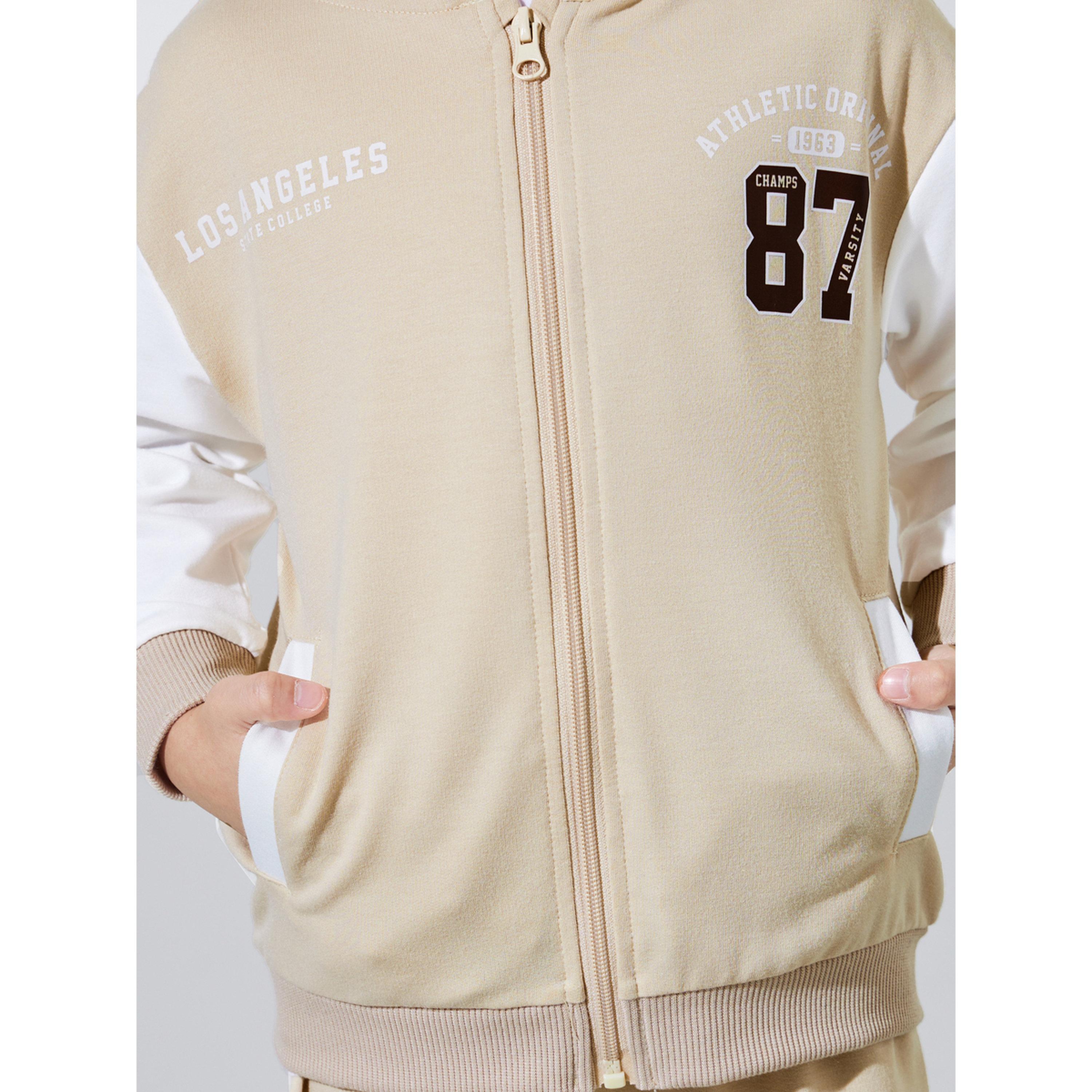 مجموعة من بنطال جوغر وجاكيت مطبوع واسع بمحواة للأولاد باللون البيج-boys-clothing-setsandcoords-image-6